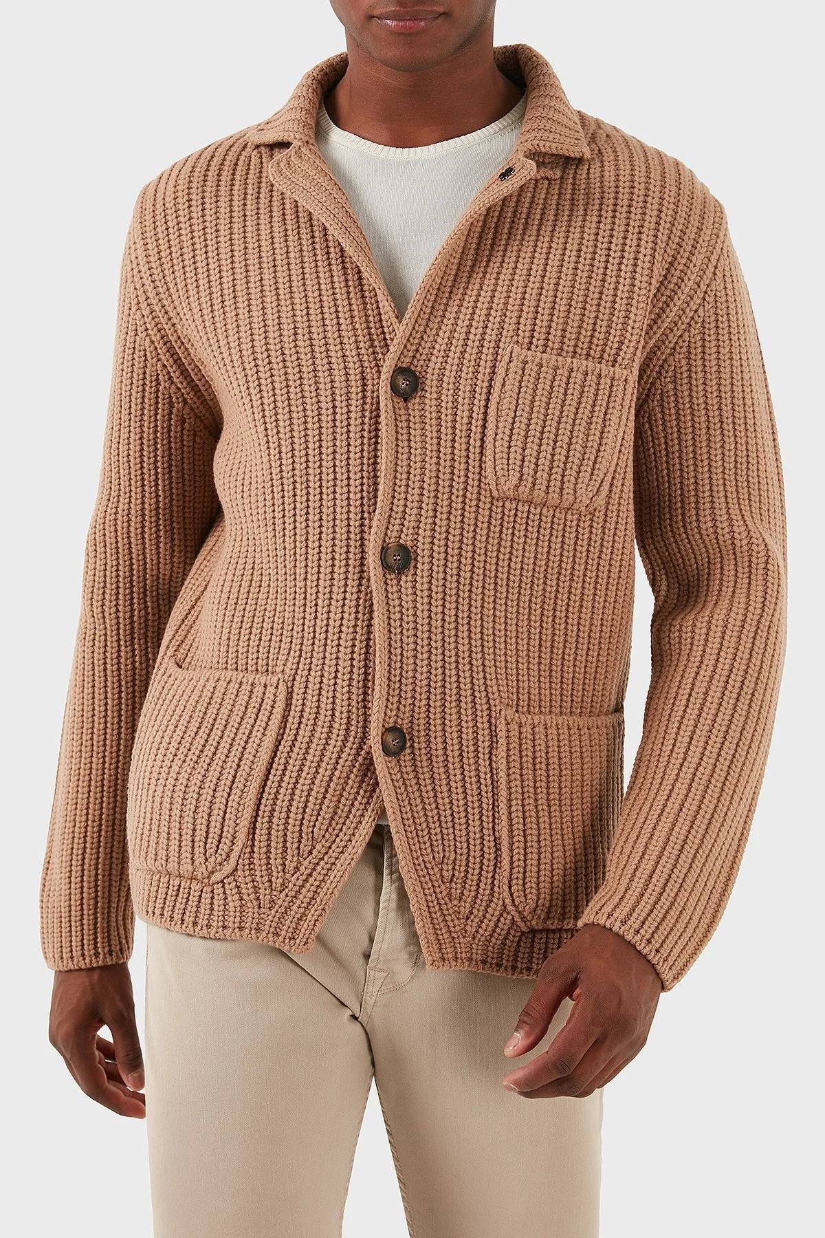 Gran Sasso % 100 Yün Regular Fit 3 Düğmeli Cepli Örme Erkek Hırka 10166 25028 130 TABA - 2