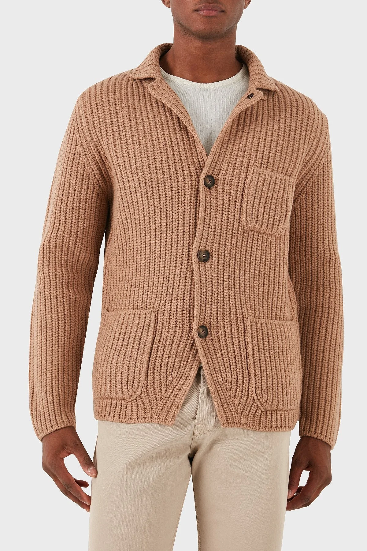 Gran Sasso % 100 Yün Regular Fit 3 Düğmeli Cepli Örme Erkek Hırka 10166 25028 130 TABA - 3