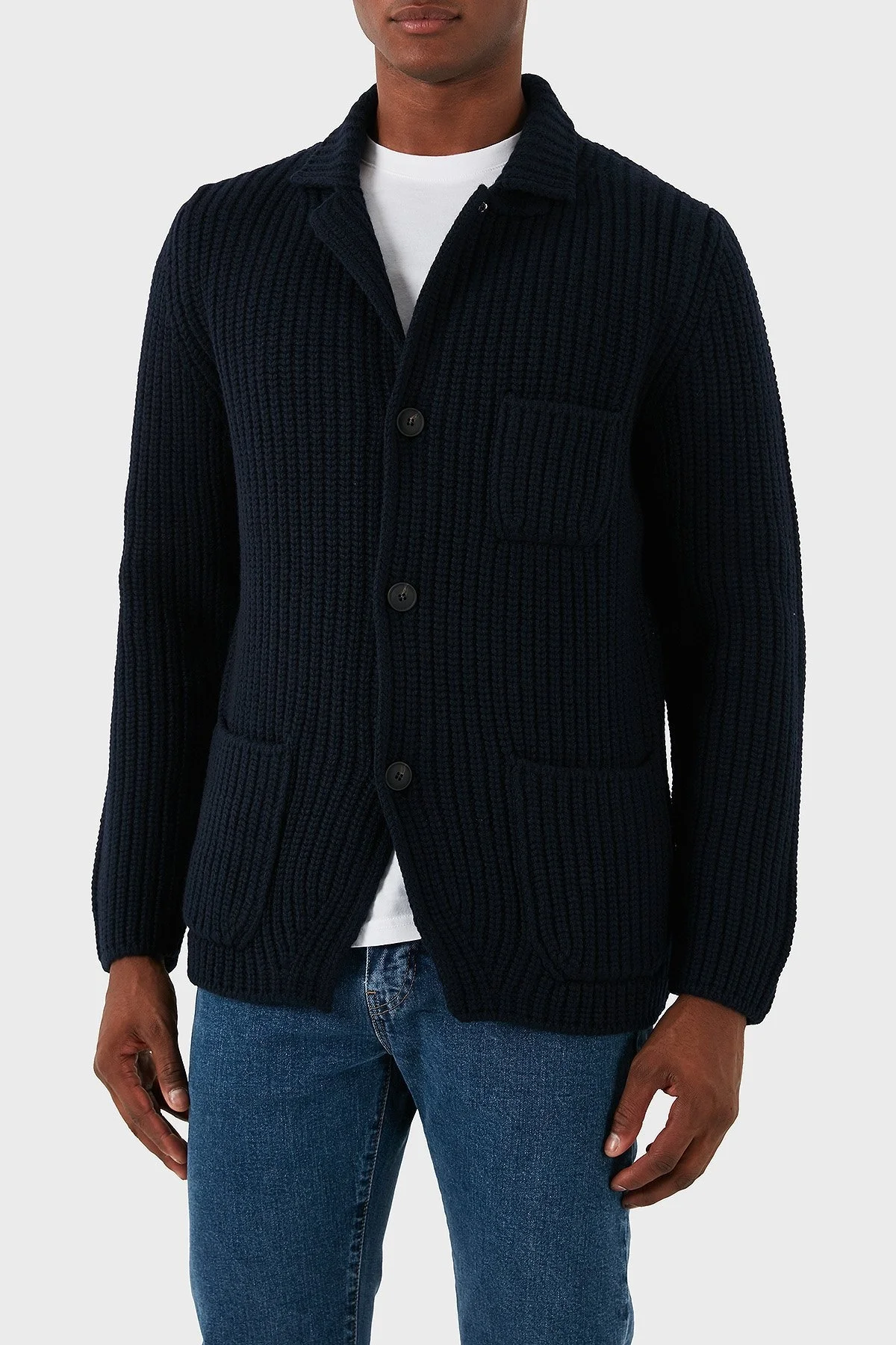 Gran Sasso % 100 Yün Regular Fit 3 Düğmeli Cepli Örme Erkek Hırka 10166 25028 598 LACİVERT - 1