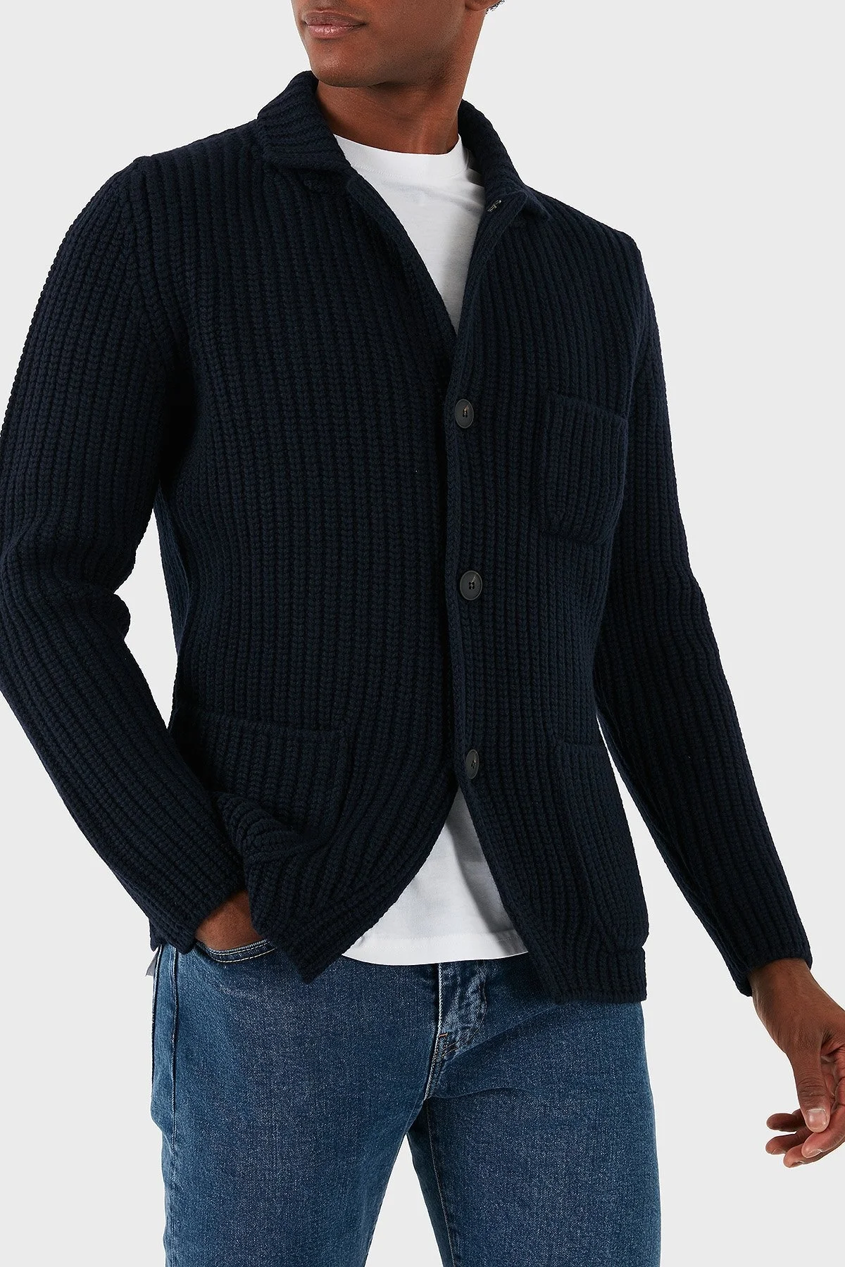 Gran Sasso % 100 Yün Regular Fit 3 Düğmeli Cepli Örme Erkek Hırka 10166 25028 598 LACİVERT - 2