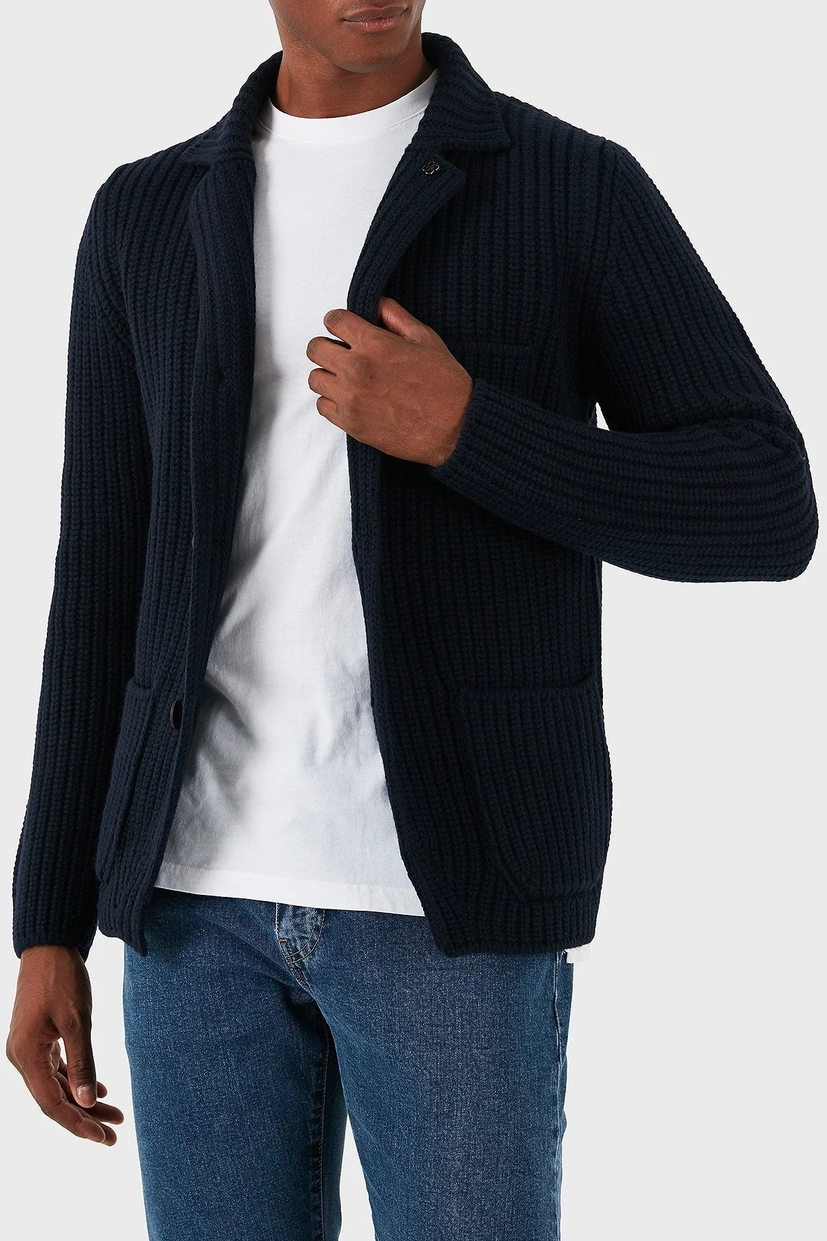 Gran Sasso % 100 Yün Regular Fit 3 Düğmeli Cepli Örme Erkek Hırka 10166 25028 598 LACİVERT - 4