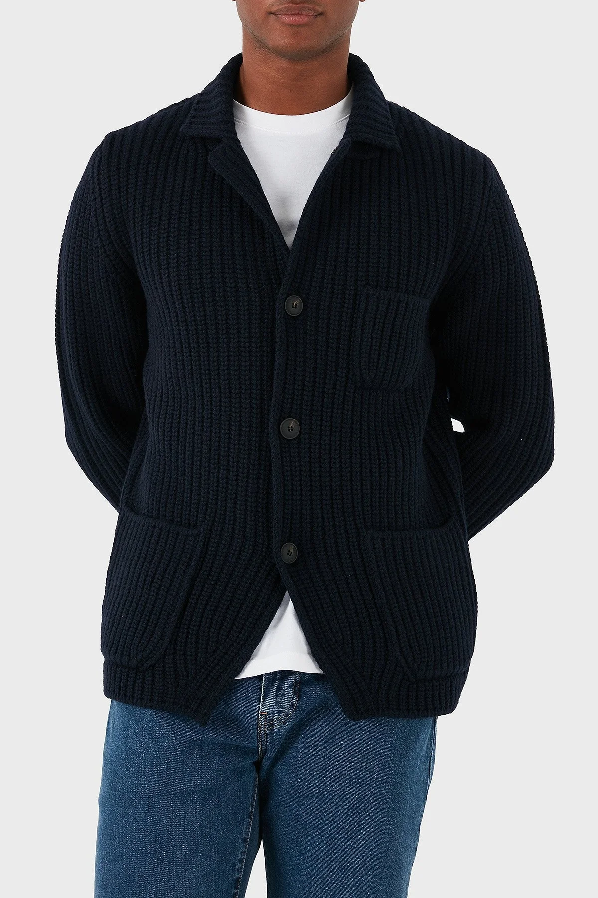 Gran Sasso % 100 Yün Regular Fit 3 Düğmeli Cepli Örme Erkek Hırka 10166 25028 598 LACİVERT - 5