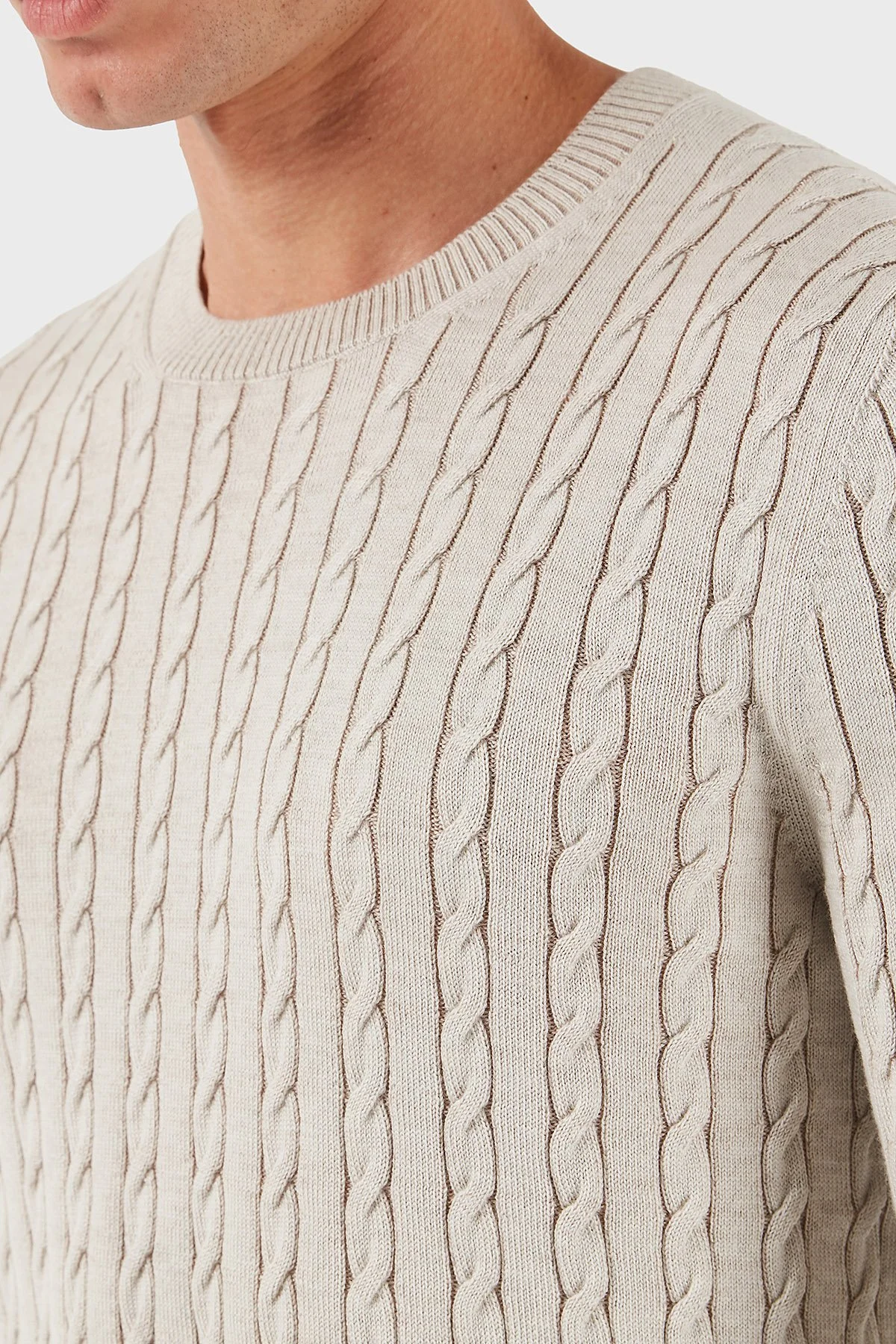 Gran Sasso % 100 Yün Regular Fit Bisiklet Yaka Erkek Kazak 57101 14401 005 BEJ - 10