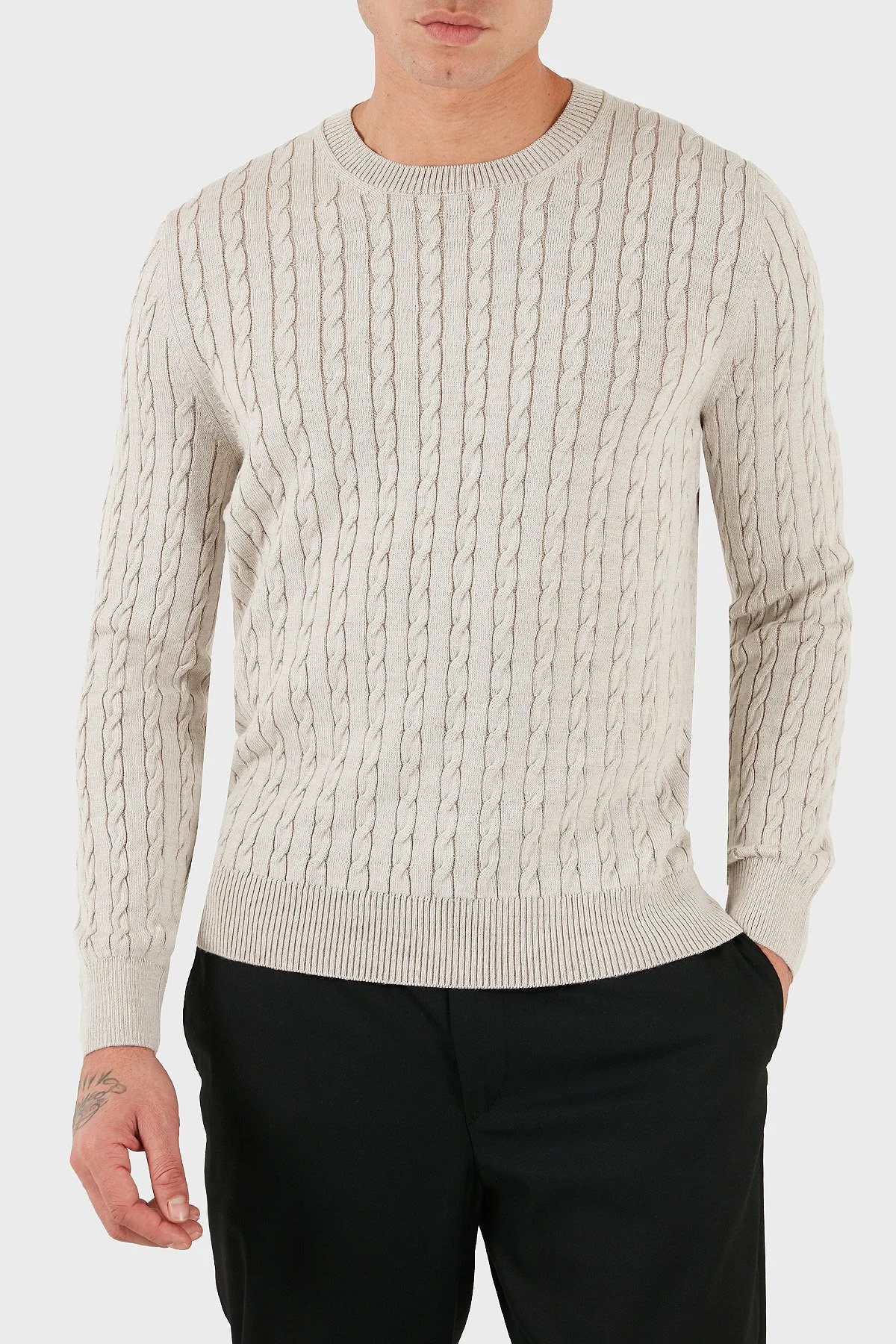 Gran Sasso % 100 Yün Regular Fit Bisiklet Yaka Erkek Kazak 57101 14401 005 BEJ - 1