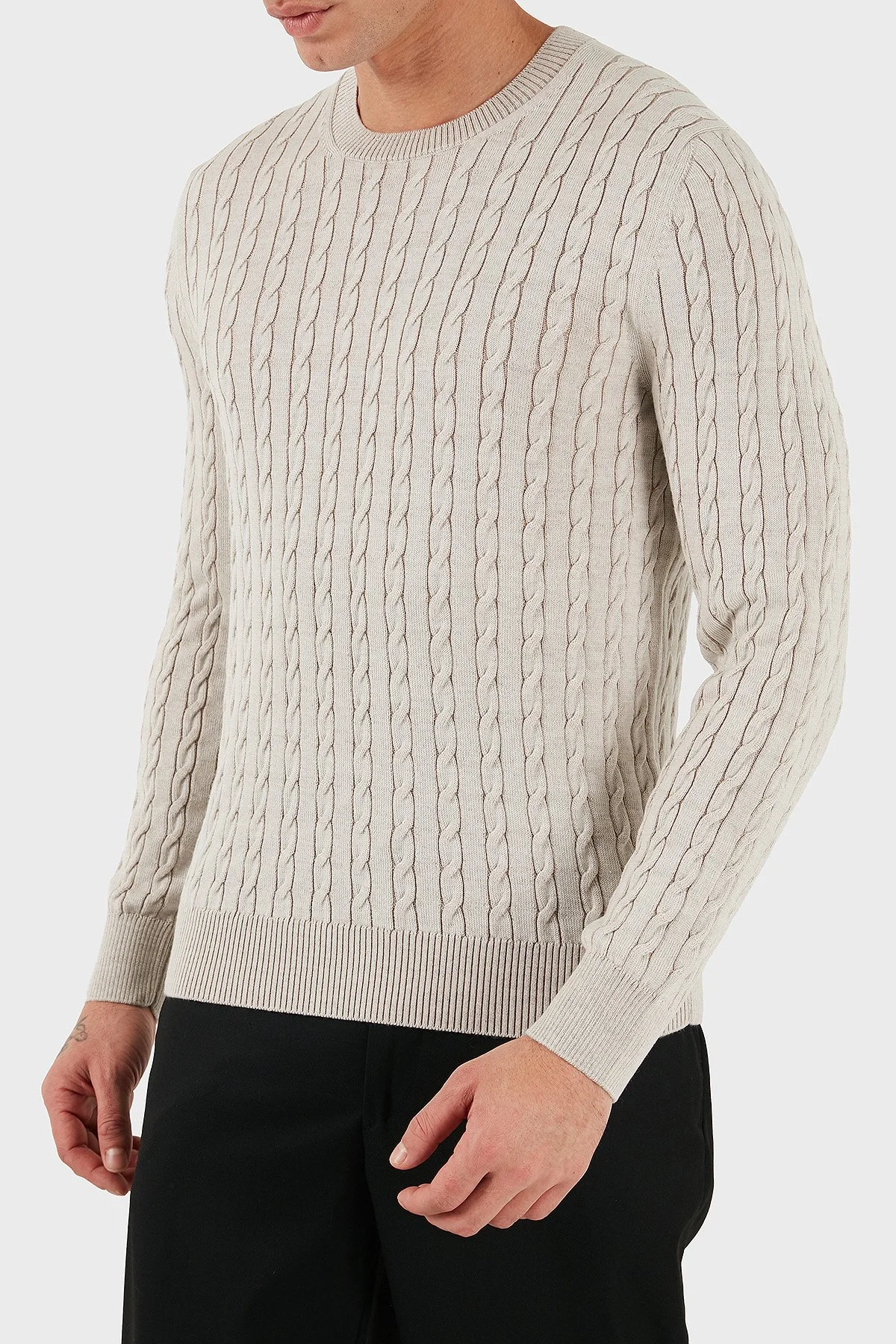 Gran Sasso % 100 Yün Regular Fit Bisiklet Yaka Erkek Kazak 57101 14401 005 BEJ - 2