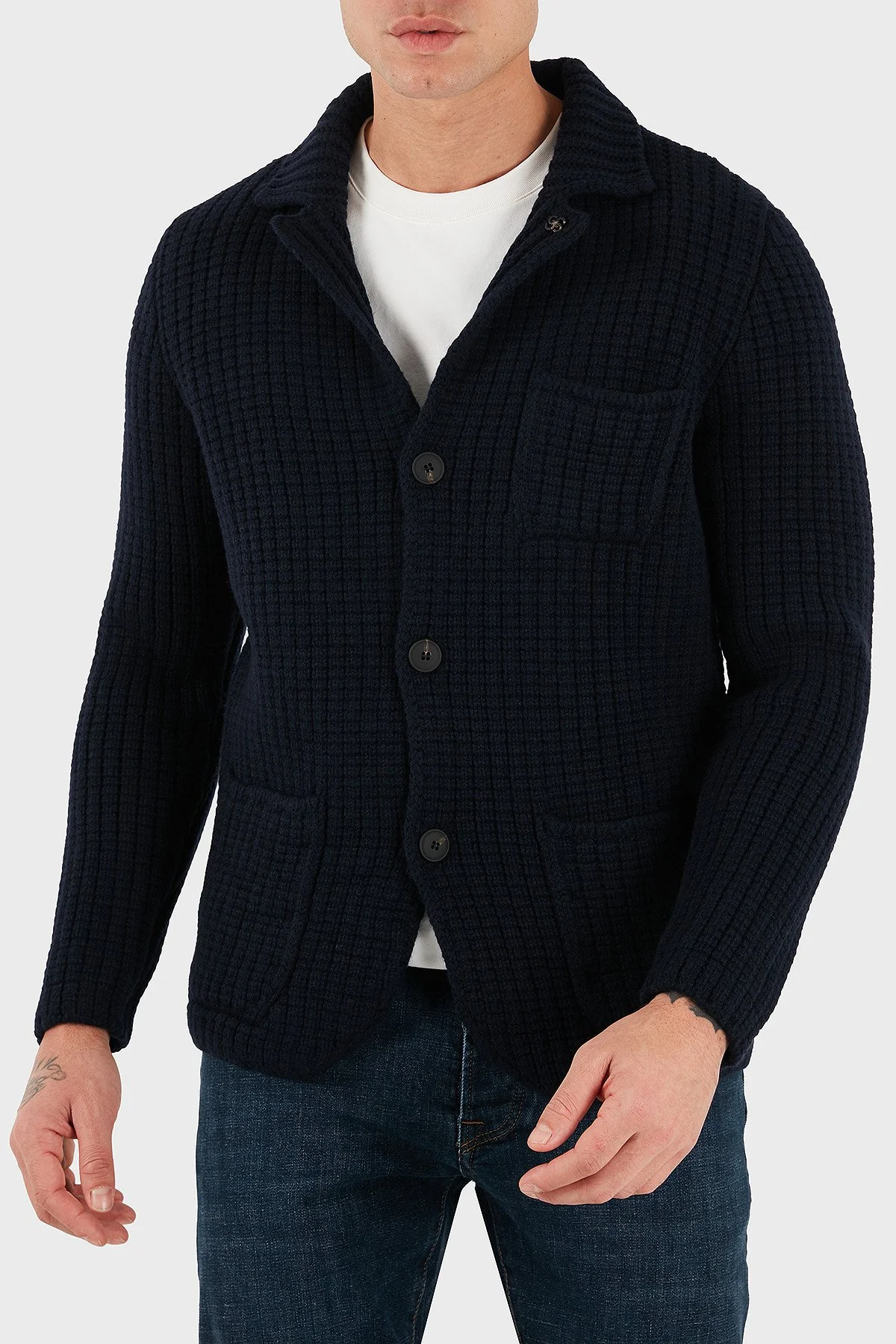 Gran Sasso % 100 Yün Regular Fit Cepli Düğmeli Örme Erkek Ceket 10166 25073 598 LACİVERT - 1