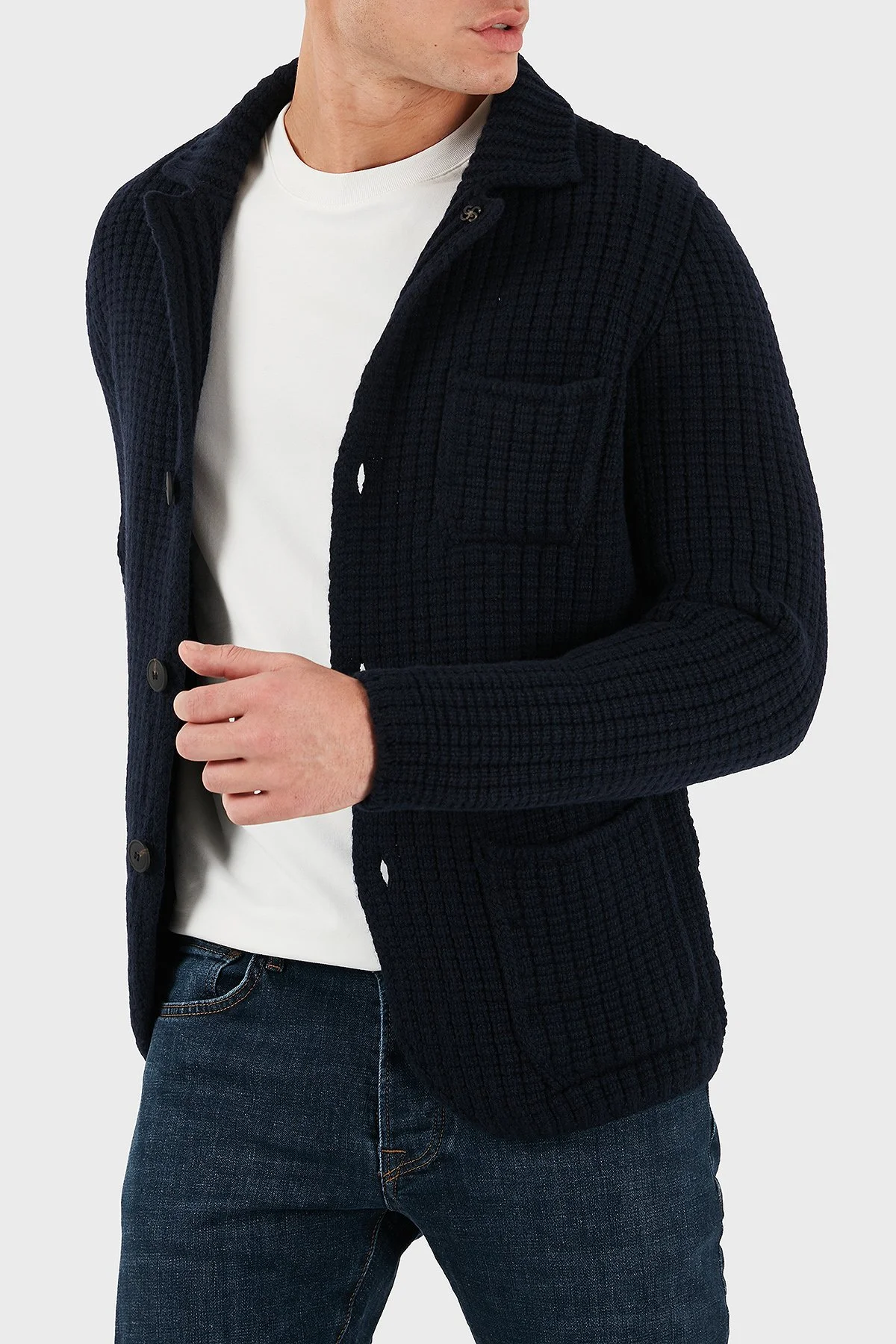 Gran Sasso % 100 Yün Regular Fit Cepli Düğmeli Örme Erkek Ceket 10166 25073 598 LACİVERT - 5