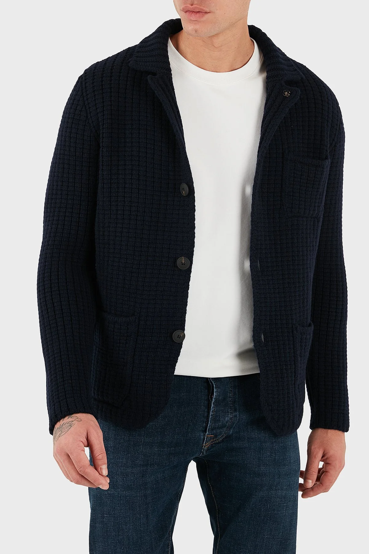 Gran Sasso % 100 Yün Regular Fit Cepli Düğmeli Örme Erkek Ceket 10166 25073 598 LACİVERT - 6