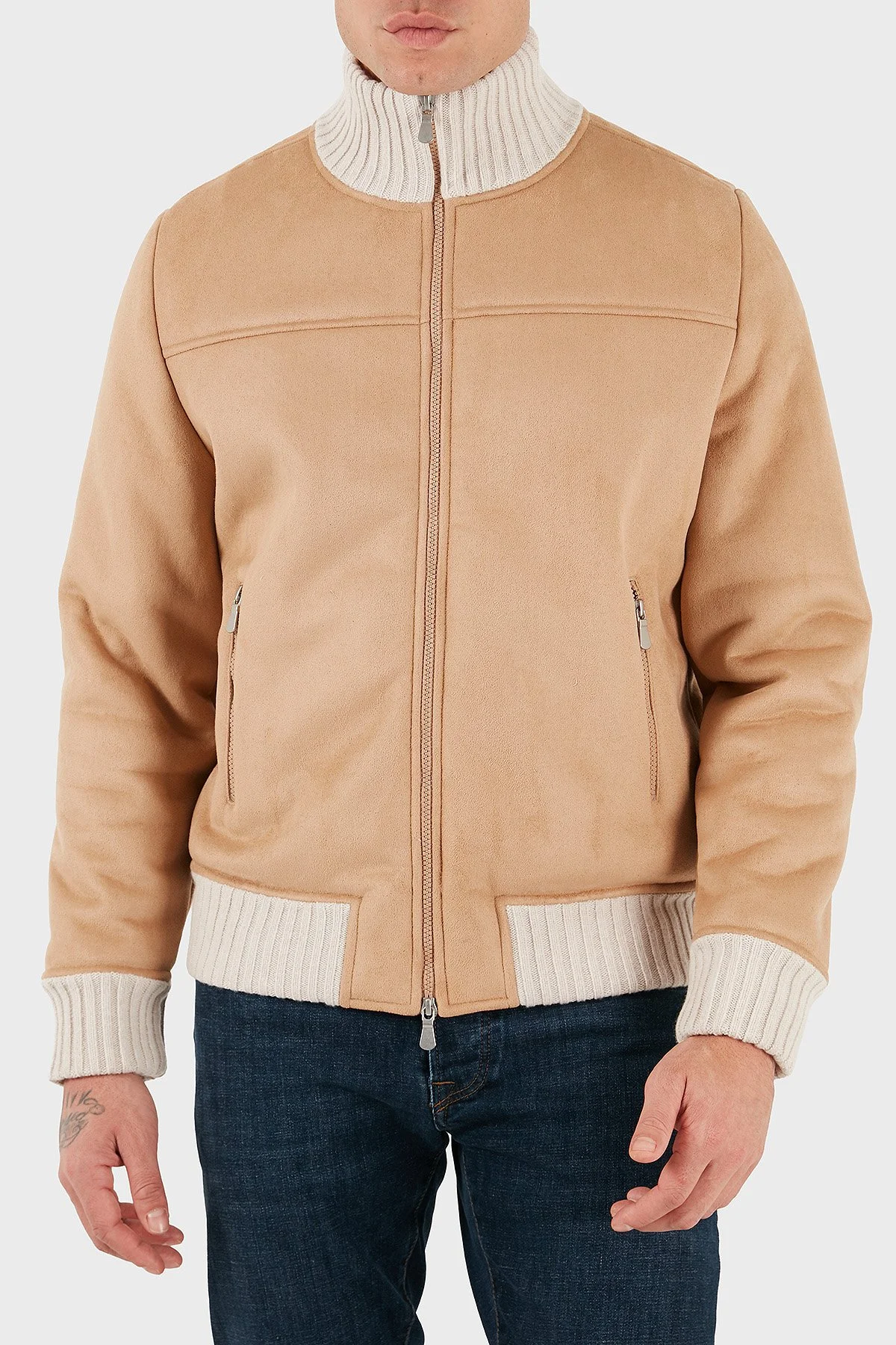 Gran Sasso % 100 Yün Regular Fit Dik Yaka Fermuarlı Erkek Ceket 78148 58000 120 TABA - 1