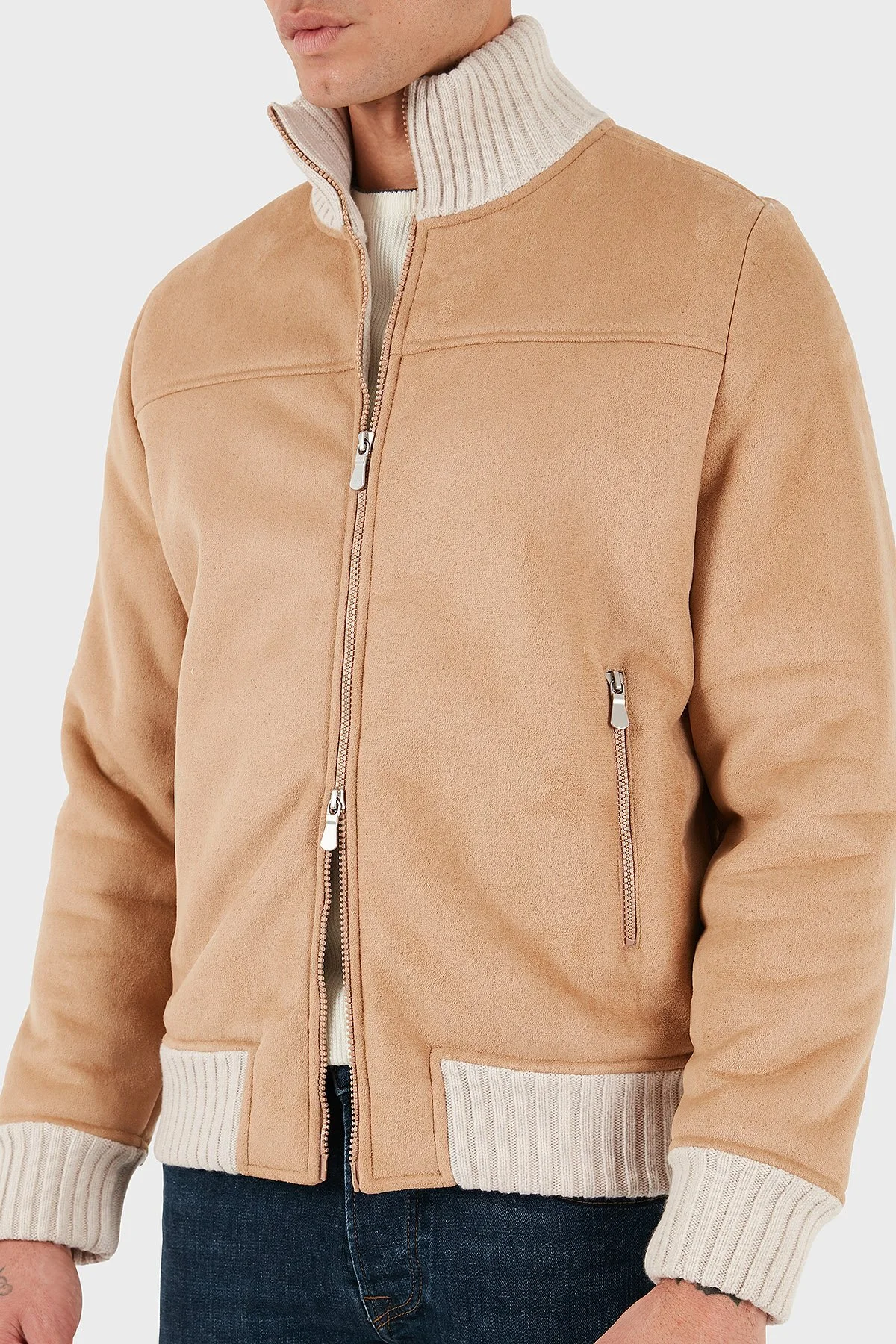 Gran Sasso % 100 Yün Regular Fit Dik Yaka Fermuarlı Erkek Ceket 78148 58000 120 TABA - 3