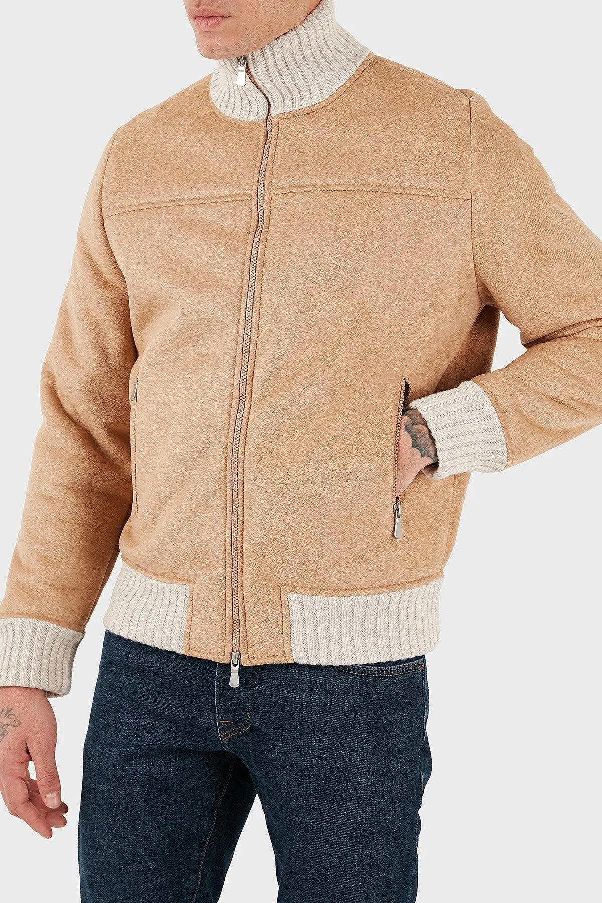 Gran Sasso % 100 Yün Regular Fit Dik Yaka Fermuarlı Erkek Ceket 78148 58000 120 TABA - 4