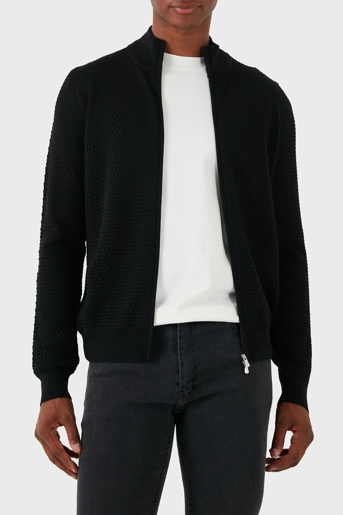 Gran Sasso % 100 Yün Regular Fit Dik Yaka Fermuarlı Erkek Hırka 57178 14222 099 SİYAH - 1