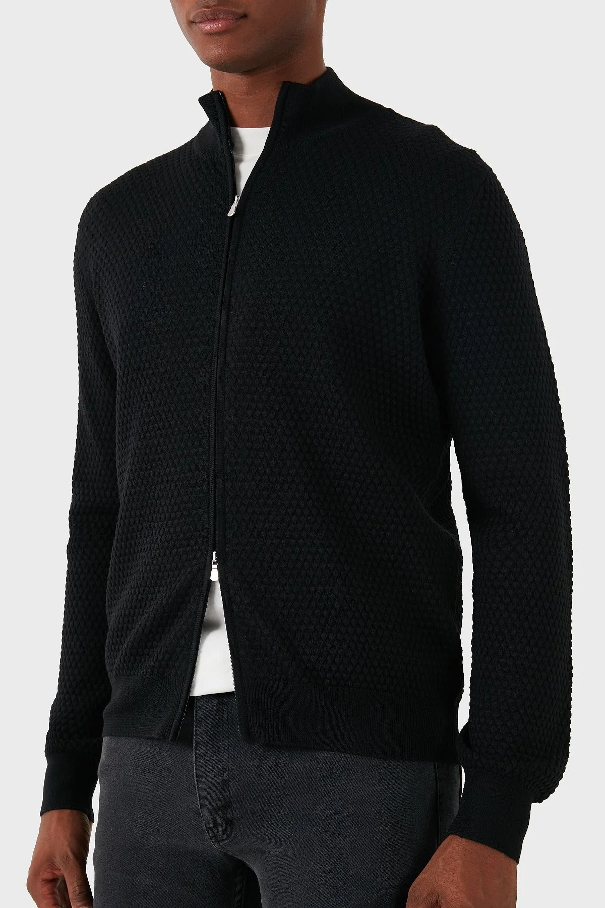 Gran Sasso % 100 Yün Regular Fit Dik Yaka Fermuarlı Erkek Hırka 57178 14222 099 SİYAH - 2