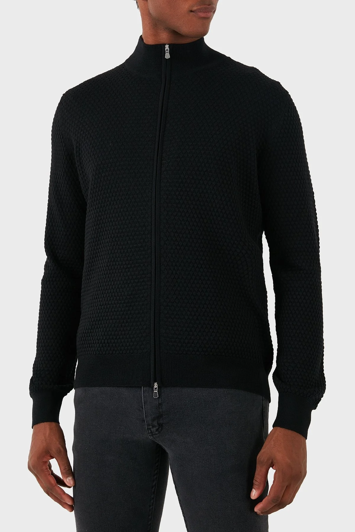 Gran Sasso % 100 Yün Regular Fit Dik Yaka Fermuarlı Erkek Hırka 57178 14222 099 SİYAH - 3