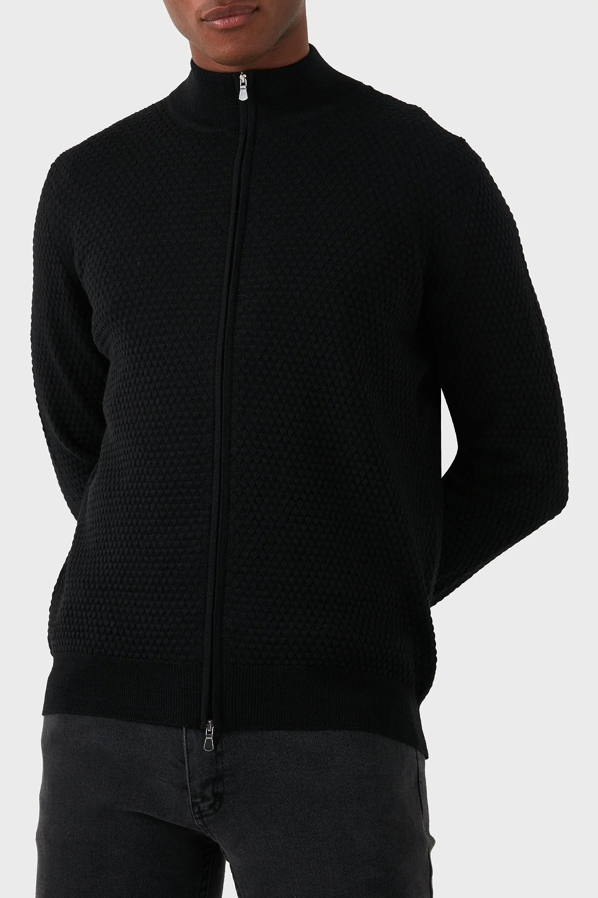 Gran Sasso % 100 Yün Regular Fit Dik Yaka Fermuarlı Erkek Hırka 57178 14222 099 SİYAH - 5