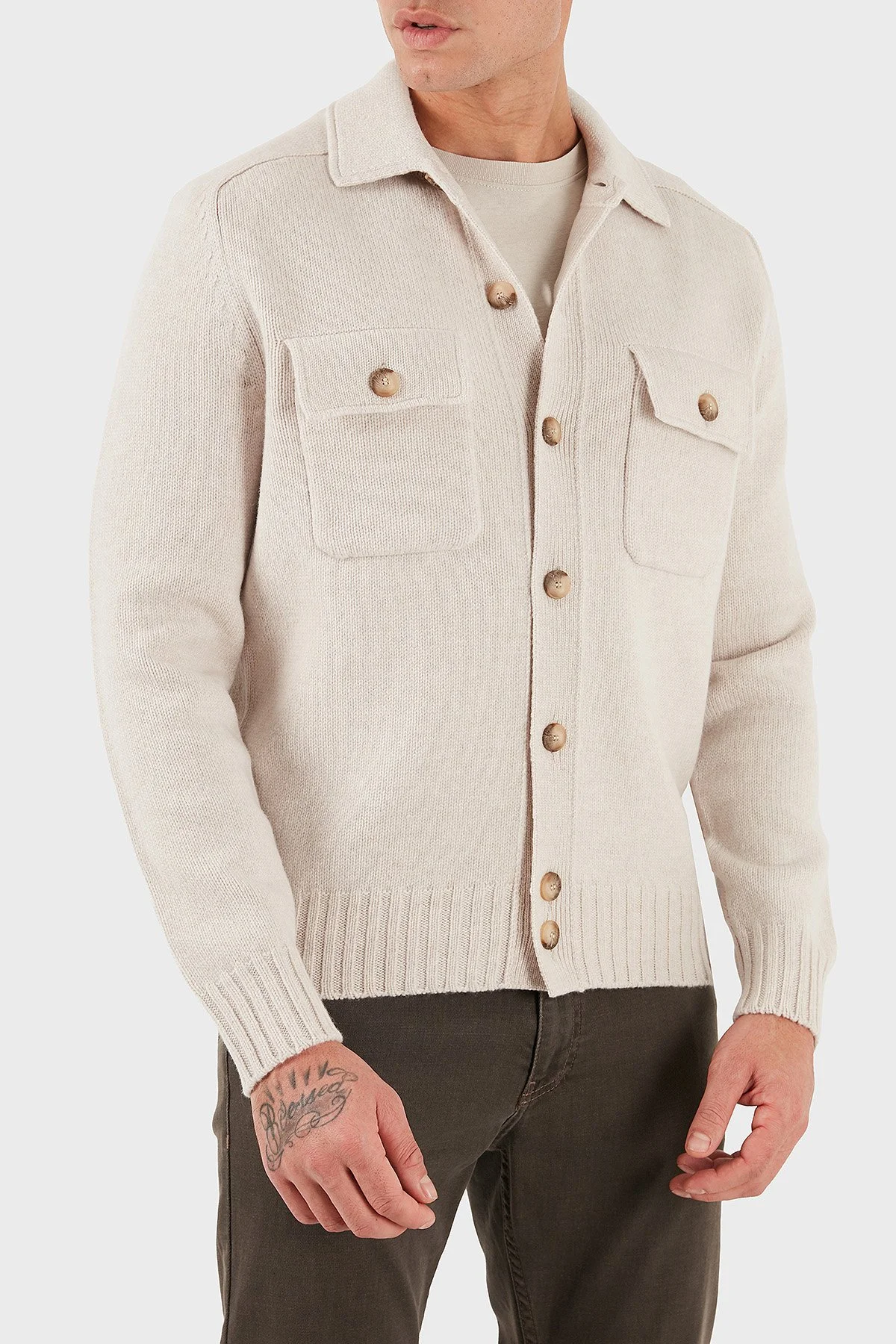Gran Sasso % 100 Yün Regular Fit Düğmeli Cepli Örme Erkek Ceket 13109 25079 054 EKRU - 2