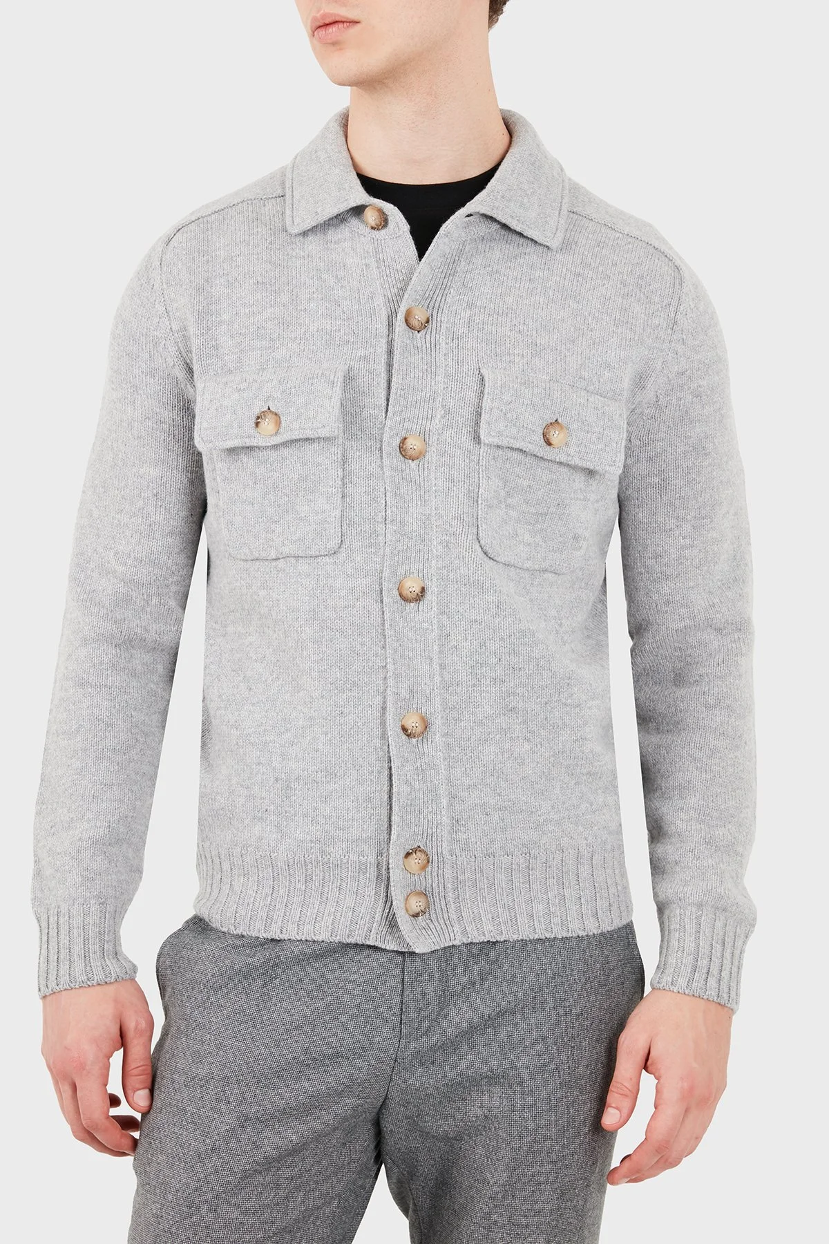 Gran Sasso % 100 Yün Regular Fit Düğmeli Cepli Örme Erkek Ceket 13109 25079 071 Gri - 5