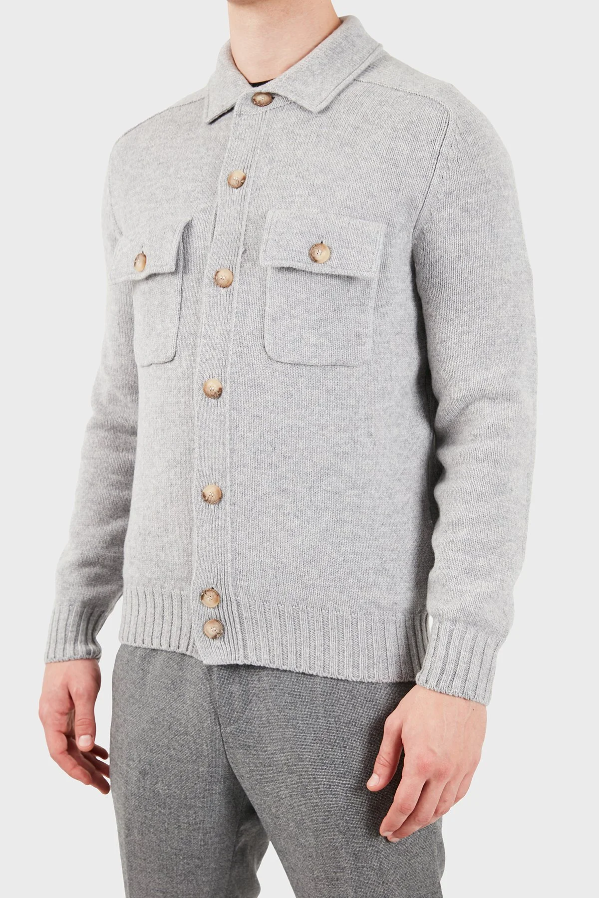 Gran Sasso % 100 Yün Regular Fit Düğmeli Cepli Örme Erkek Ceket 13109 25079 071 Gri - 6