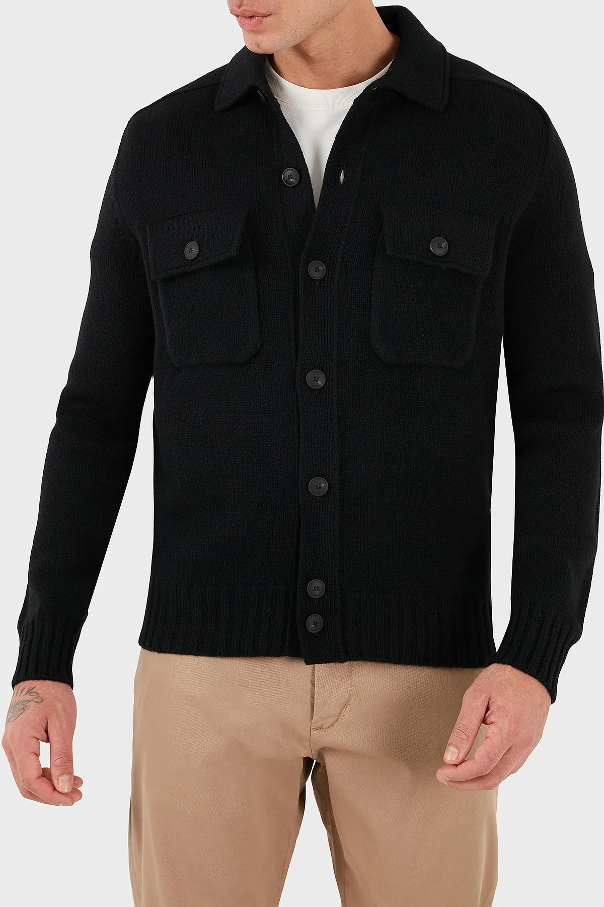 Gran Sasso % 100 Yün Regular Fit Düğmeli Cepli Örme Erkek Ceket 13109 25079 099 SİYAH - 1