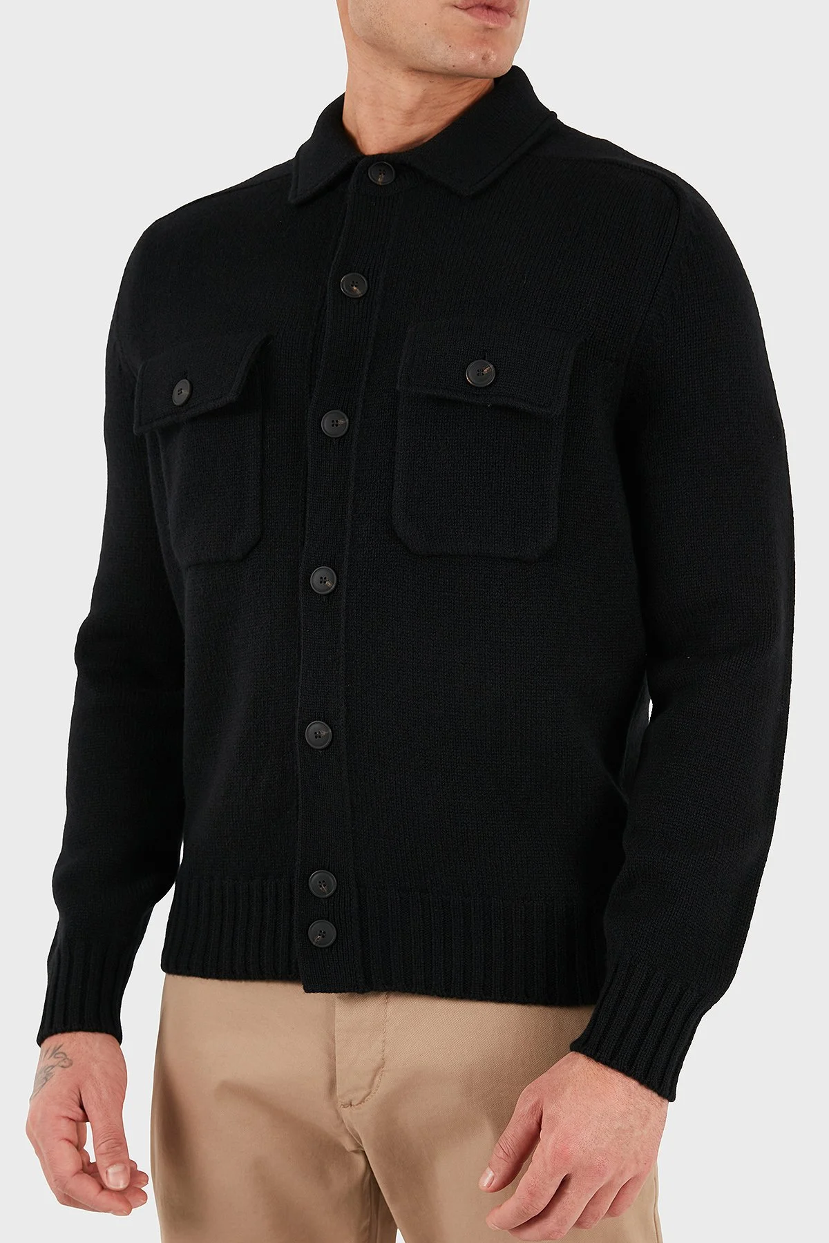 Gran Sasso % 100 Yün Regular Fit Düğmeli Cepli Örme Erkek Ceket 13109 25079 099 SİYAH - 3