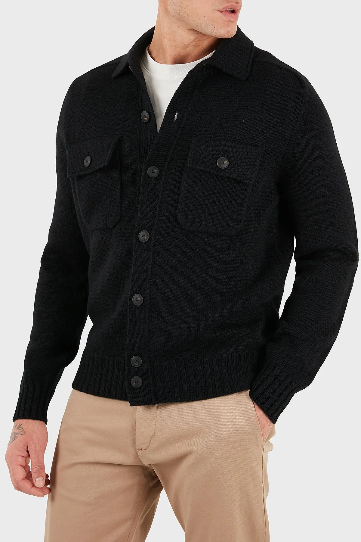 Gran Sasso % 100 Yün Regular Fit Düğmeli Cepli Örme Erkek Ceket 13109 25079 099 SİYAH - 4