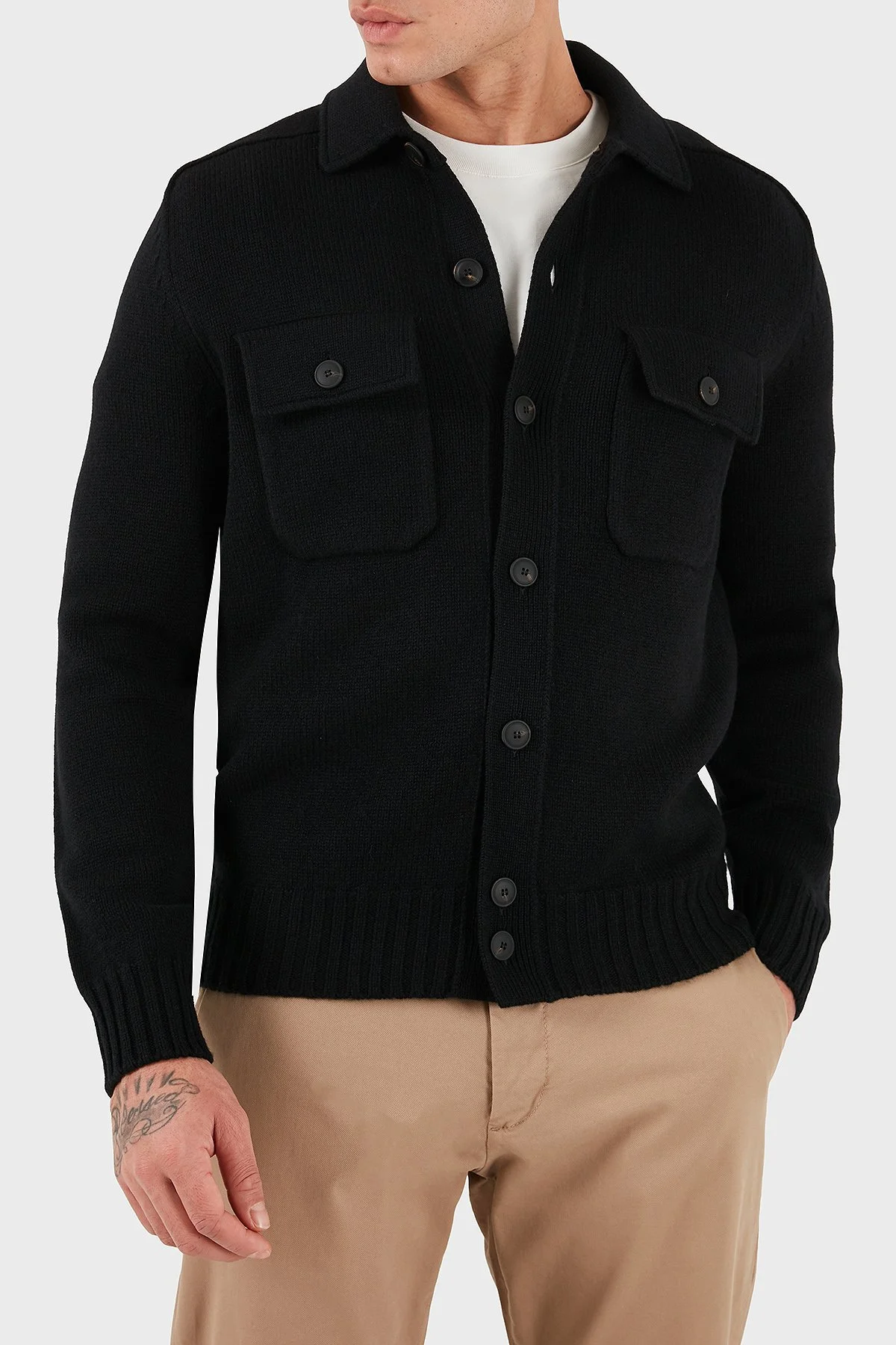 Gran Sasso % 100 Yün Regular Fit Düğmeli Cepli Örme Erkek Ceket 13109 25079 099 SİYAH - 5