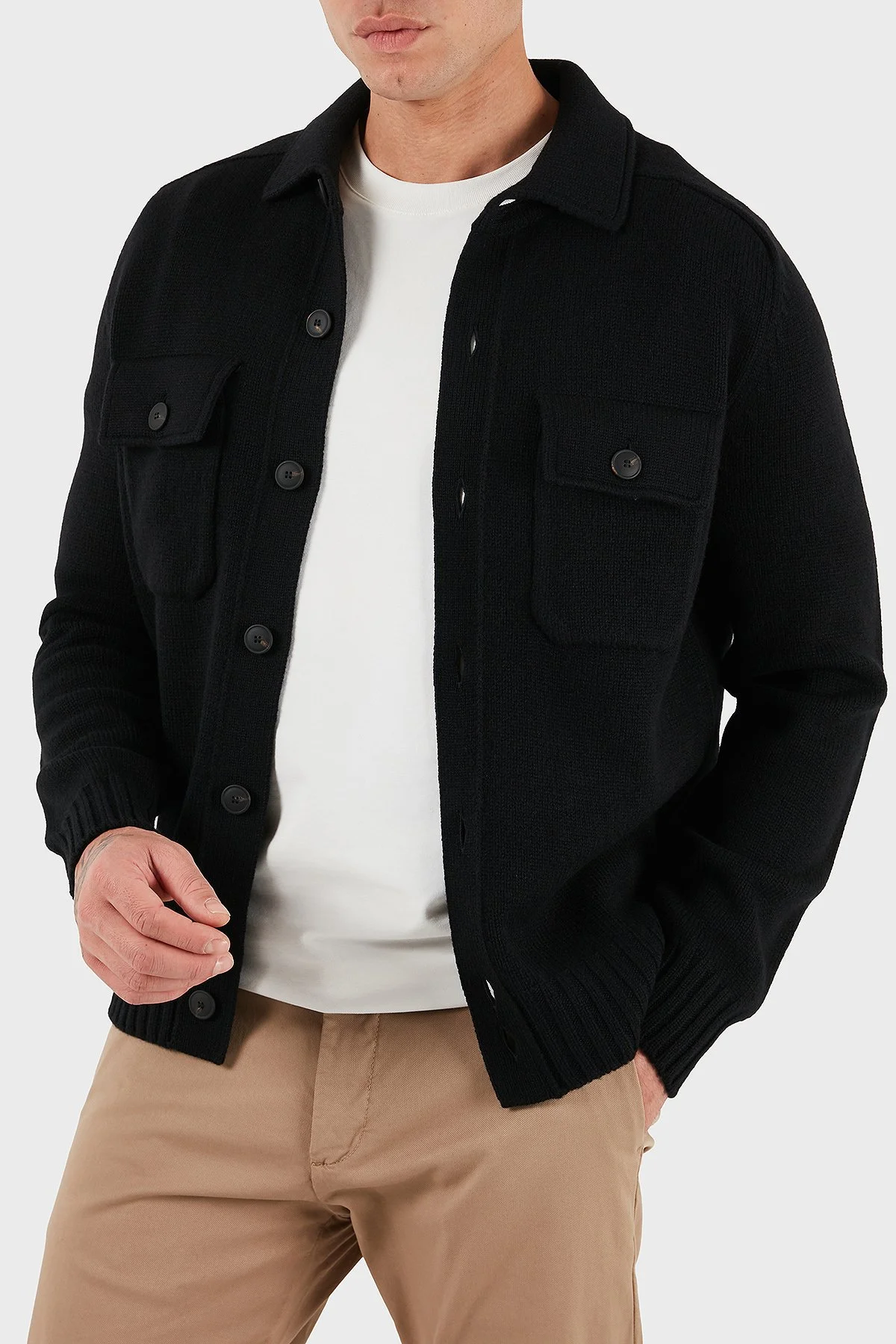 Gran Sasso % 100 Yün Regular Fit Düğmeli Cepli Örme Erkek Ceket 13109 25079 099 SİYAH - 6