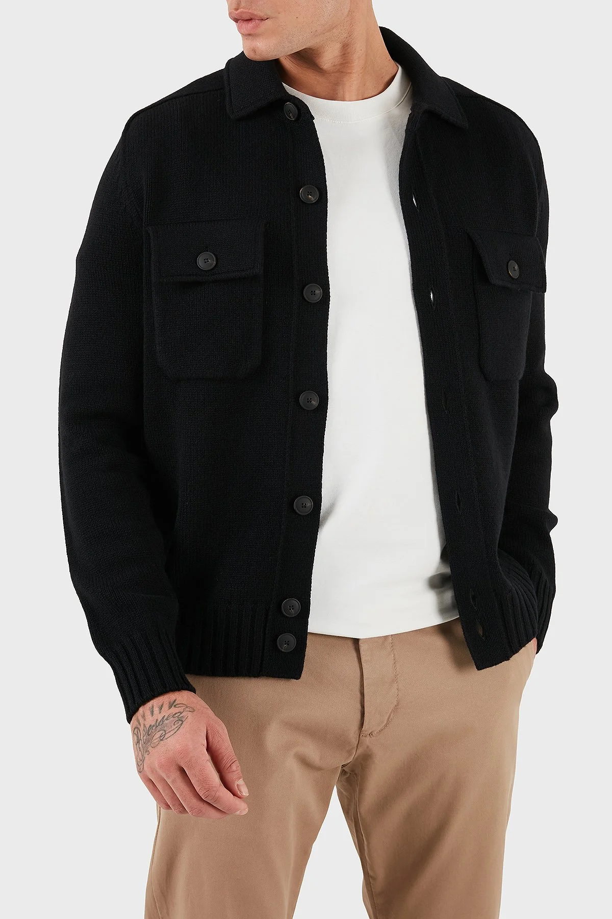 Gran Sasso % 100 Yün Regular Fit Düğmeli Cepli Örme Erkek Ceket 13109 25079 099 SİYAH - 7