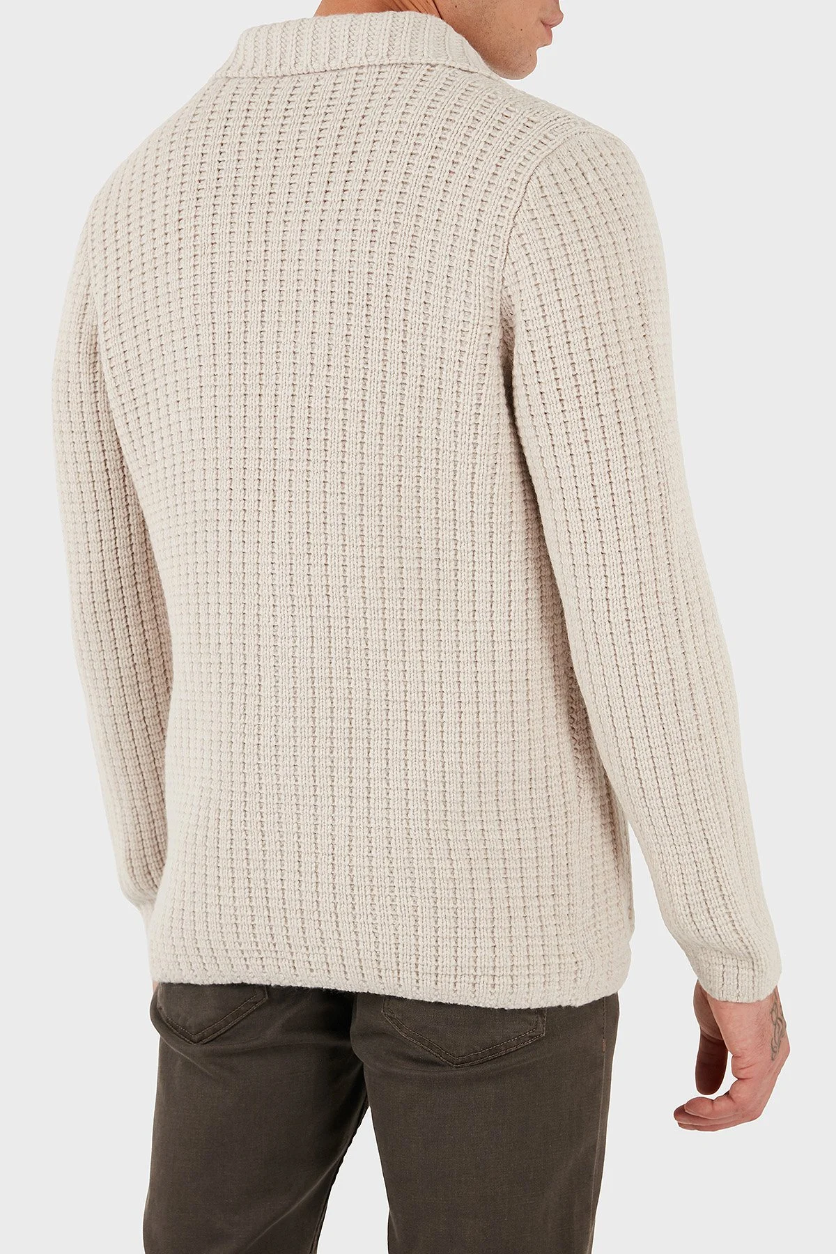 Gran Sasso % 100 Yün Regular Fit Düğmeli Örme Erkek Ceket 10166 25073 054 BEJ - 2