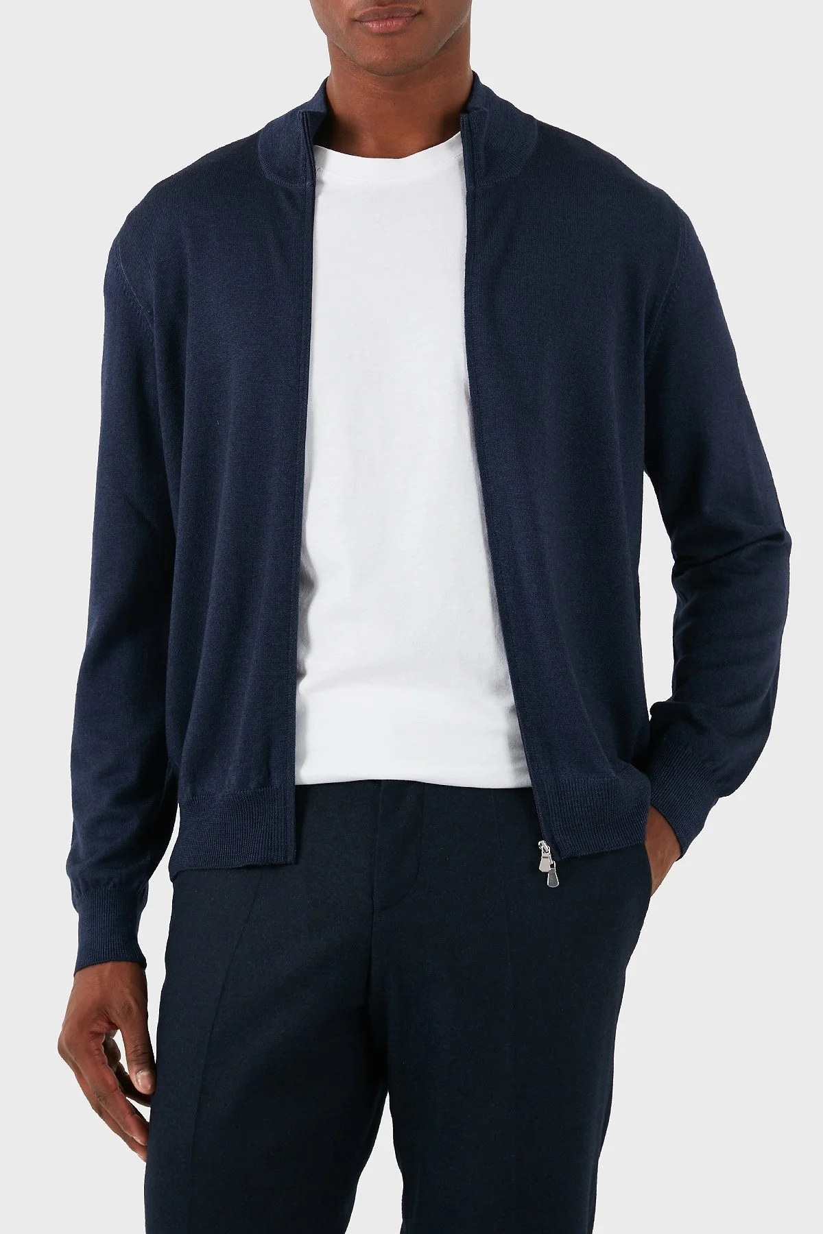 Gran Sasso % 100 Yün Regular Fit Fermuarlı Dik Yaka Erkek Hırka 55144 22792 905 LACİVERT - 7