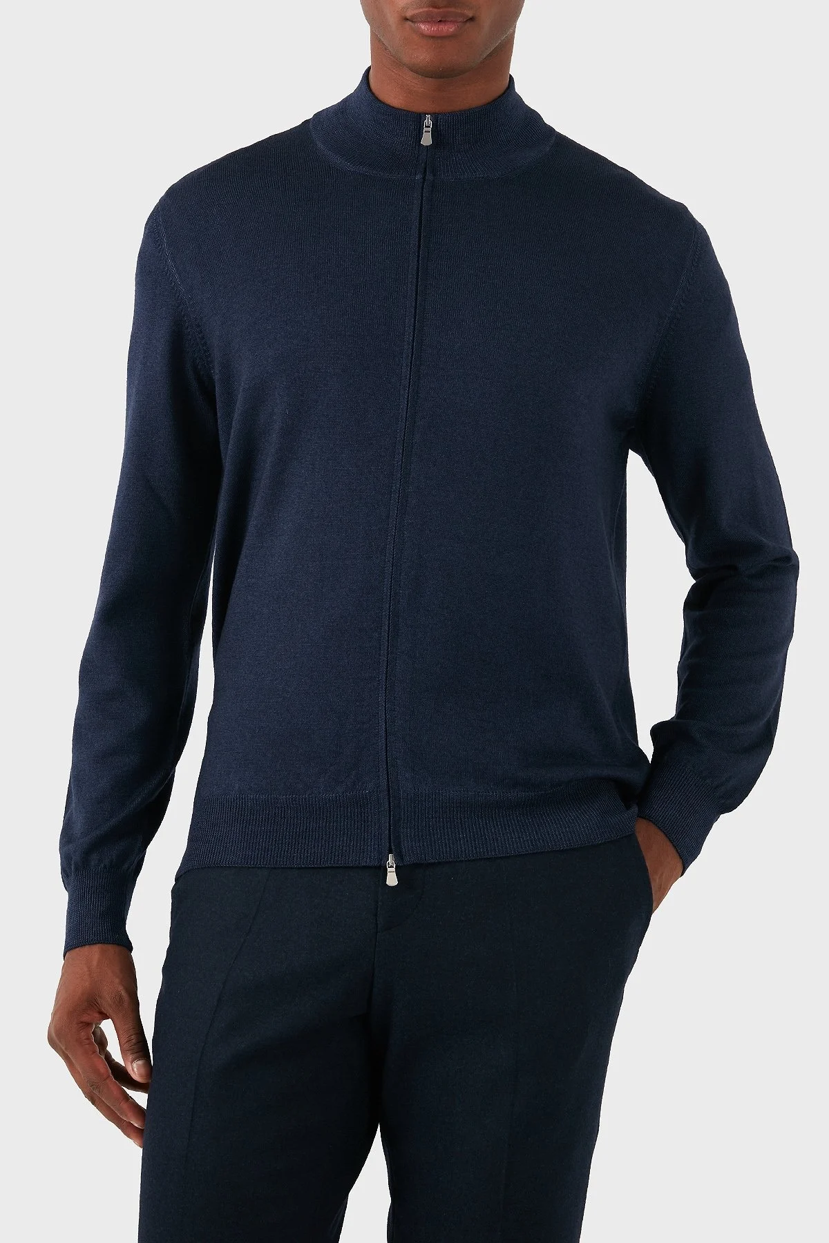 Gran Sasso % 100 Yün Regular Fit Fermuarlı Dik Yaka Erkek Hırka 55144 22792 905 LACİVERT - 8