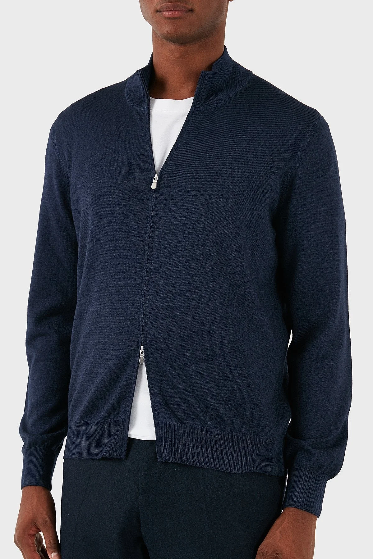 Gran Sasso % 100 Yün Regular Fit Fermuarlı Dik Yaka Erkek Hırka 55144 22792 905 LACİVERT - 9