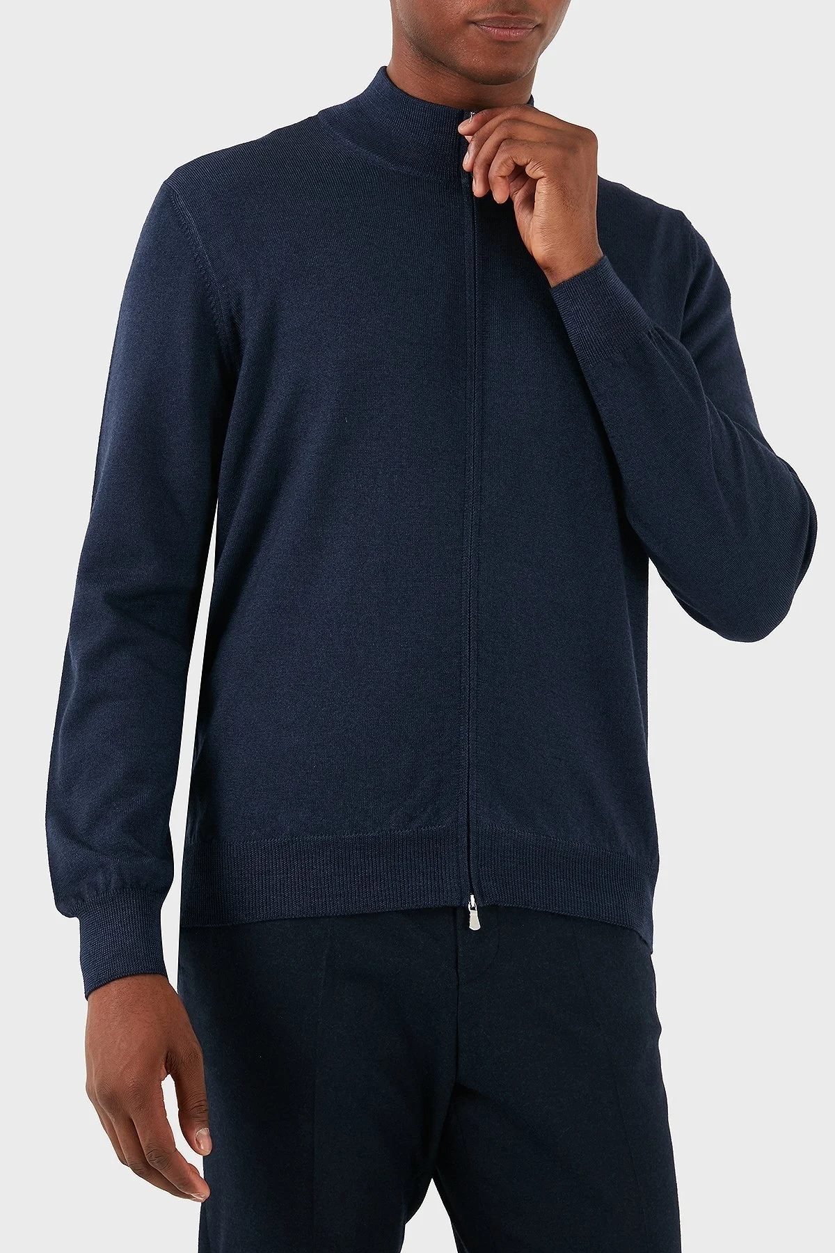 Gran Sasso % 100 Yün Regular Fit Fermuarlı Dik Yaka Erkek Hırka 55144 22792 905 LACİVERT - 10