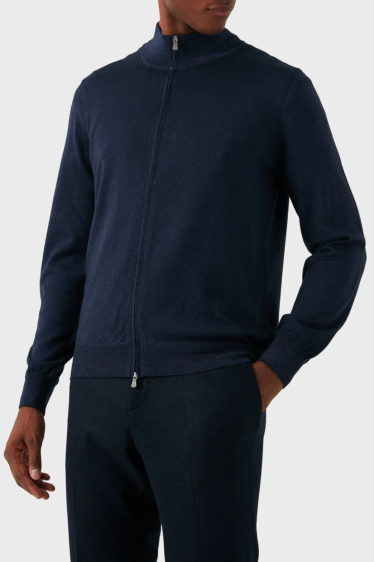 Gran Sasso % 100 Yün Regular Fit Fermuarlı Dik Yaka Erkek Hırka 55144 22792 905 LACİVERT - 11