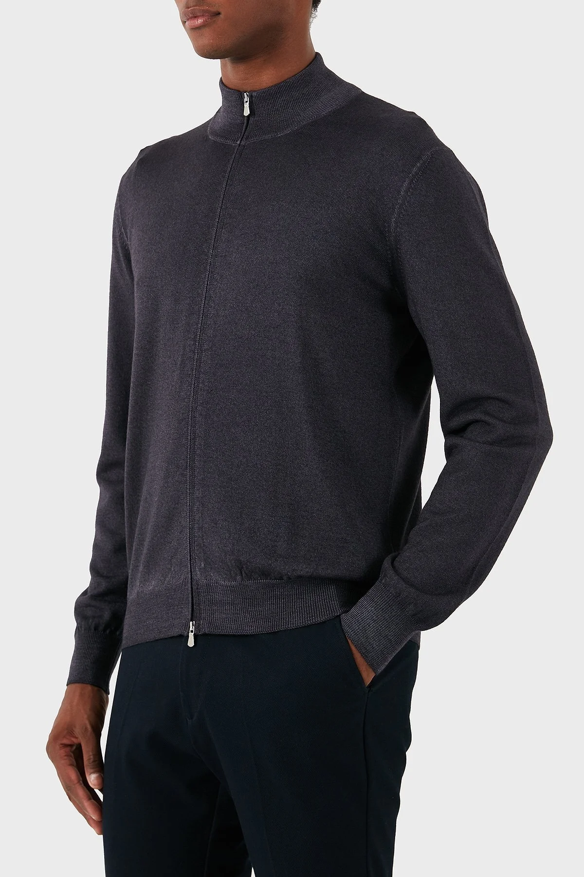 Gran Sasso % 100 Yün Regular Fit Fermuarlı Dik Yaka Erkek Hırka 55144 22792 914 ANTRASİT - 5