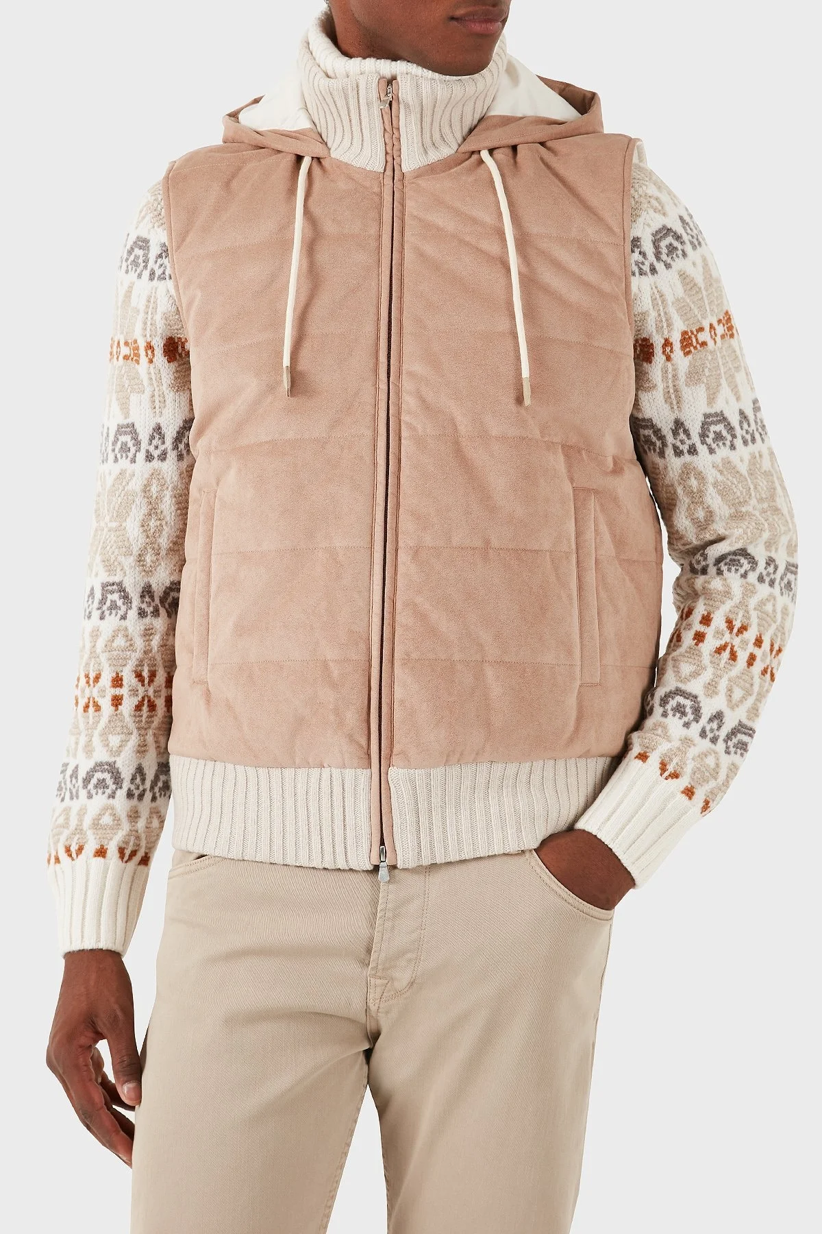 Gran Sasso % 100 Yün Regular Fit Kapüşonlu Erkek Yelek 78145 55006 110 VİZON - 1