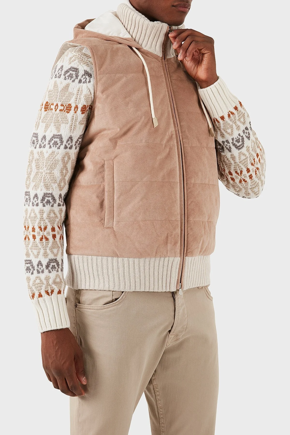 Gran Sasso % 100 Yün Regular Fit Kapüşonlu Erkek Yelek 78145 55006 110 VİZON - 2