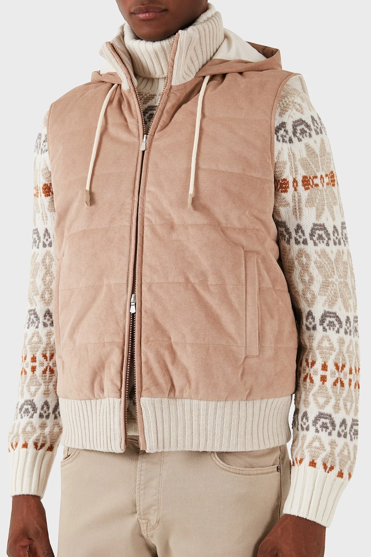 Gran Sasso % 100 Yün Regular Fit Kapüşonlu Erkek Yelek 78145 55006 110 VİZON - 3