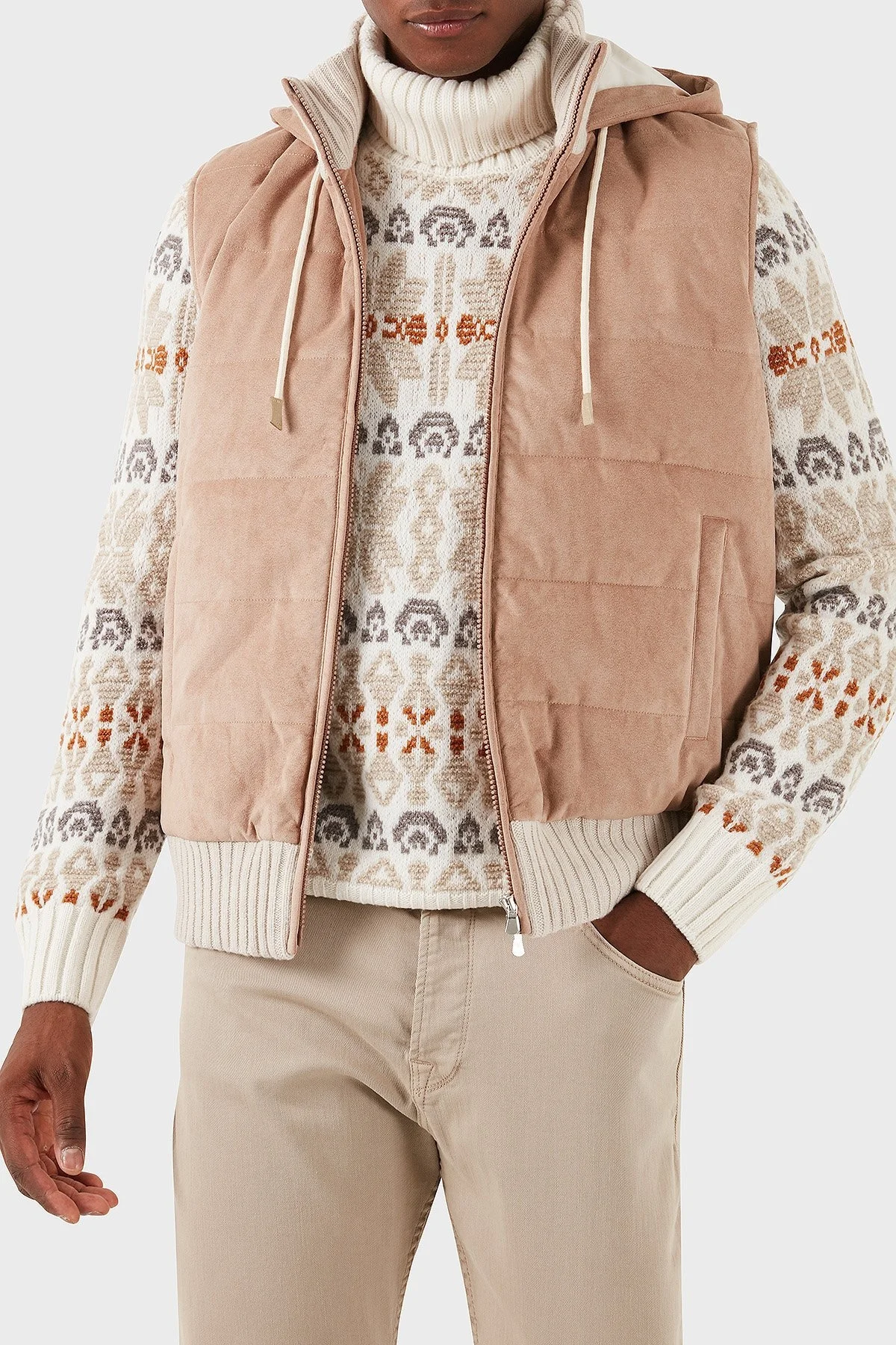 Gran Sasso % 100 Yün Regular Fit Kapüşonlu Erkek Yelek 78145 55006 110 VİZON - 4