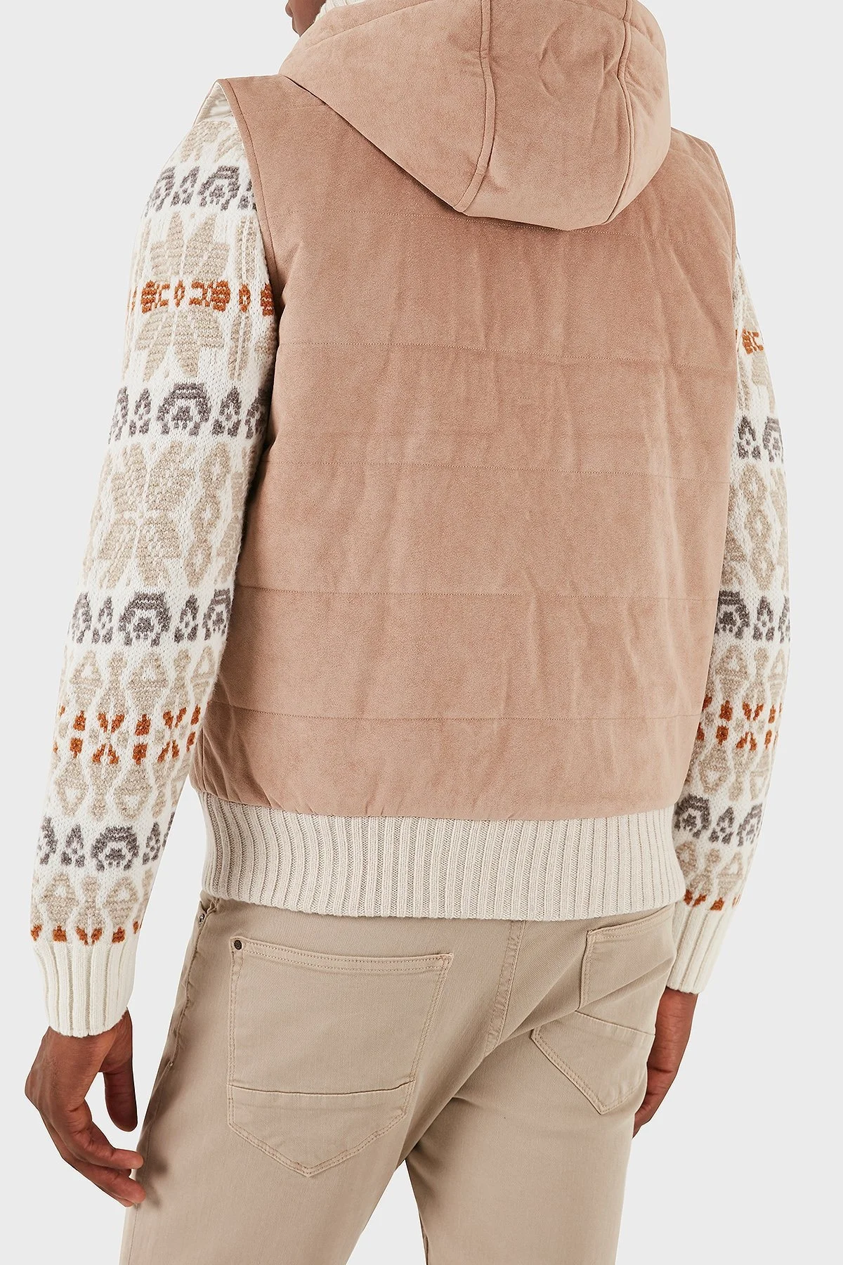 Gran Sasso % 100 Yün Regular Fit Kapüşonlu Erkek Yelek 78145 55006 110 VİZON - 6