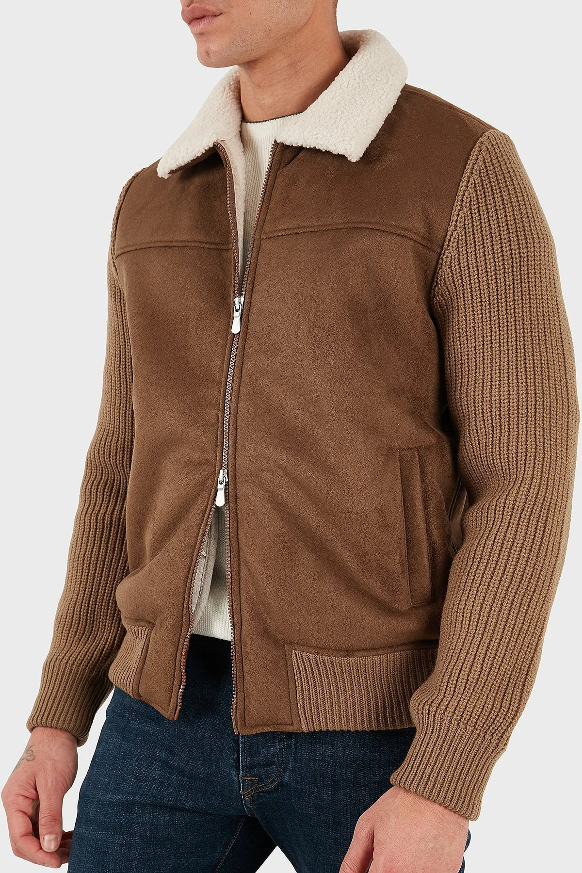 Gran Sasso % 100 Yün Regular Fit Klasik Yaka Fermuarlı Erkek Ceket 13196 58005 190 KAHVE - 3