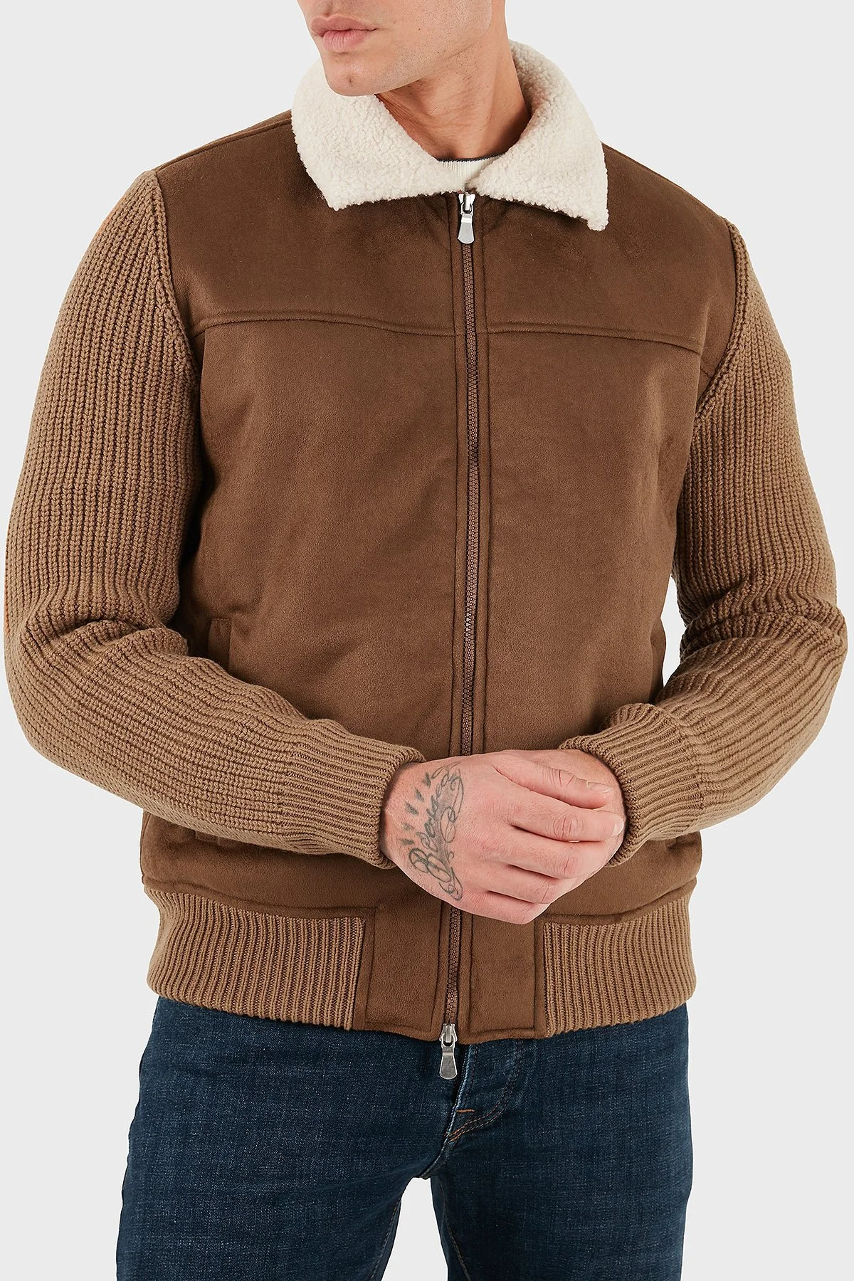 Gran Sasso % 100 Yün Regular Fit Klasik Yaka Fermuarlı Erkek Ceket 13196 58005 190 KAHVE - 5