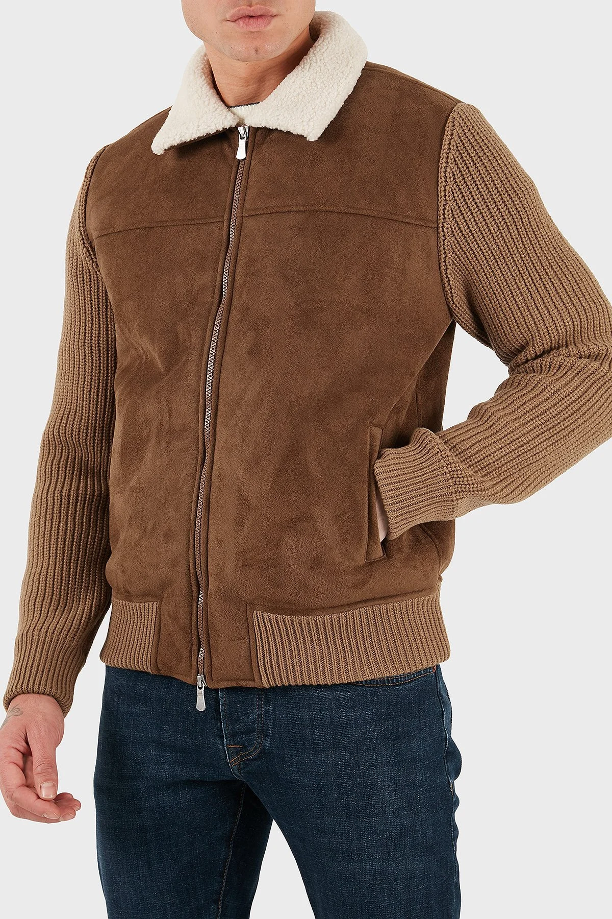 Gran Sasso % 100 Yün Regular Fit Klasik Yaka Fermuarlı Erkek Ceket 13196 58005 190 KAHVE - 1