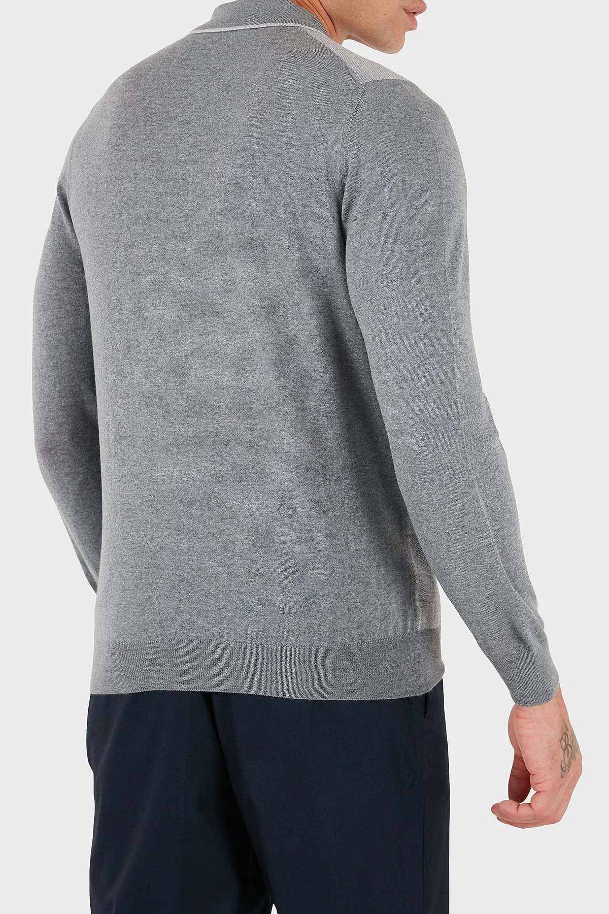 Gran Sasso % 100 Yün Regular Fit Yarım Fermuarlı Erkek Polo Yaka Kazak 43108 14713 090 GRİ - 2
