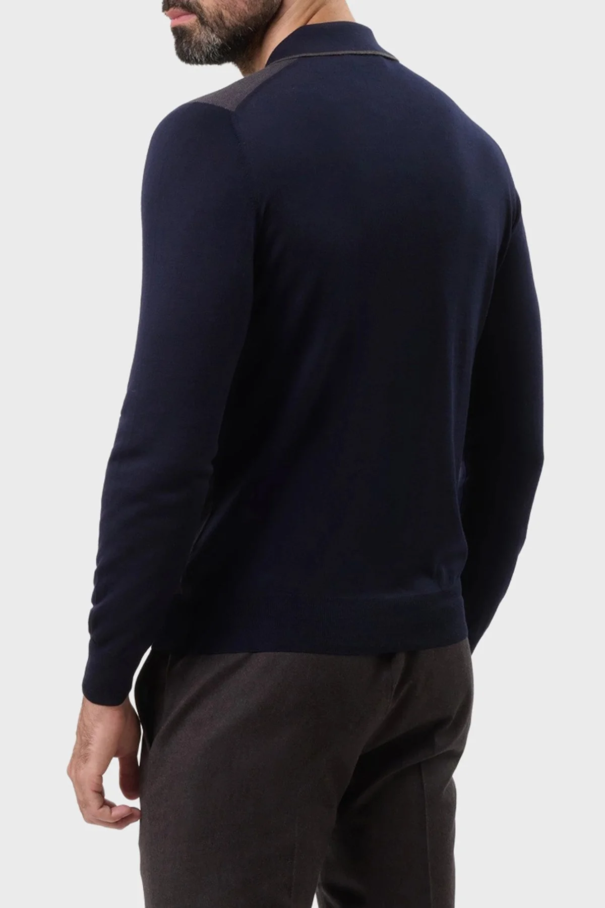 Gran Sasso % 100 Yün Regular Fit Yarım Fermuarlı Erkek Polo Yaka Kazak 43108 14713 598 LACİVERT - 3