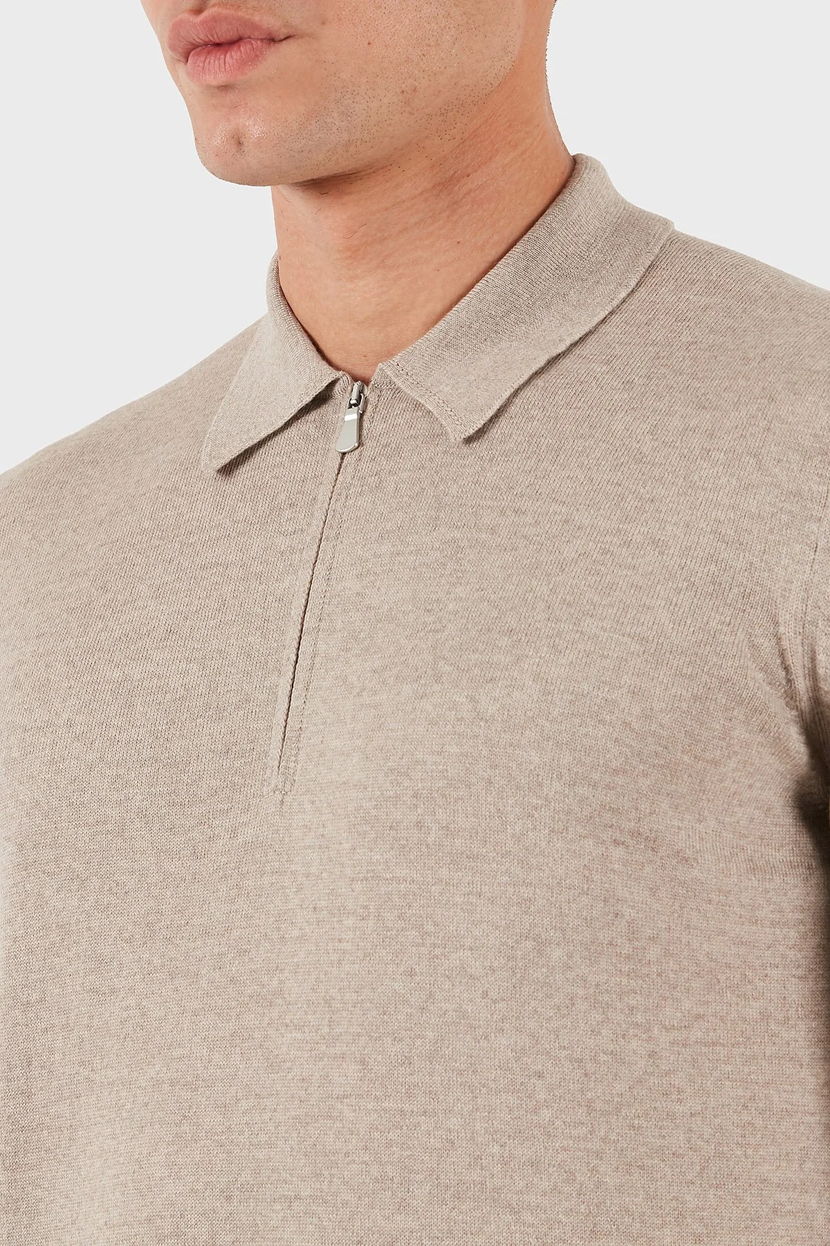 Gran Sasso % 100 Yün Regular Fit Yarım Fermuarlı Erkek Polo Yaka Kazak 55125 14290 018 SÜTLÜ KAHVE - 5