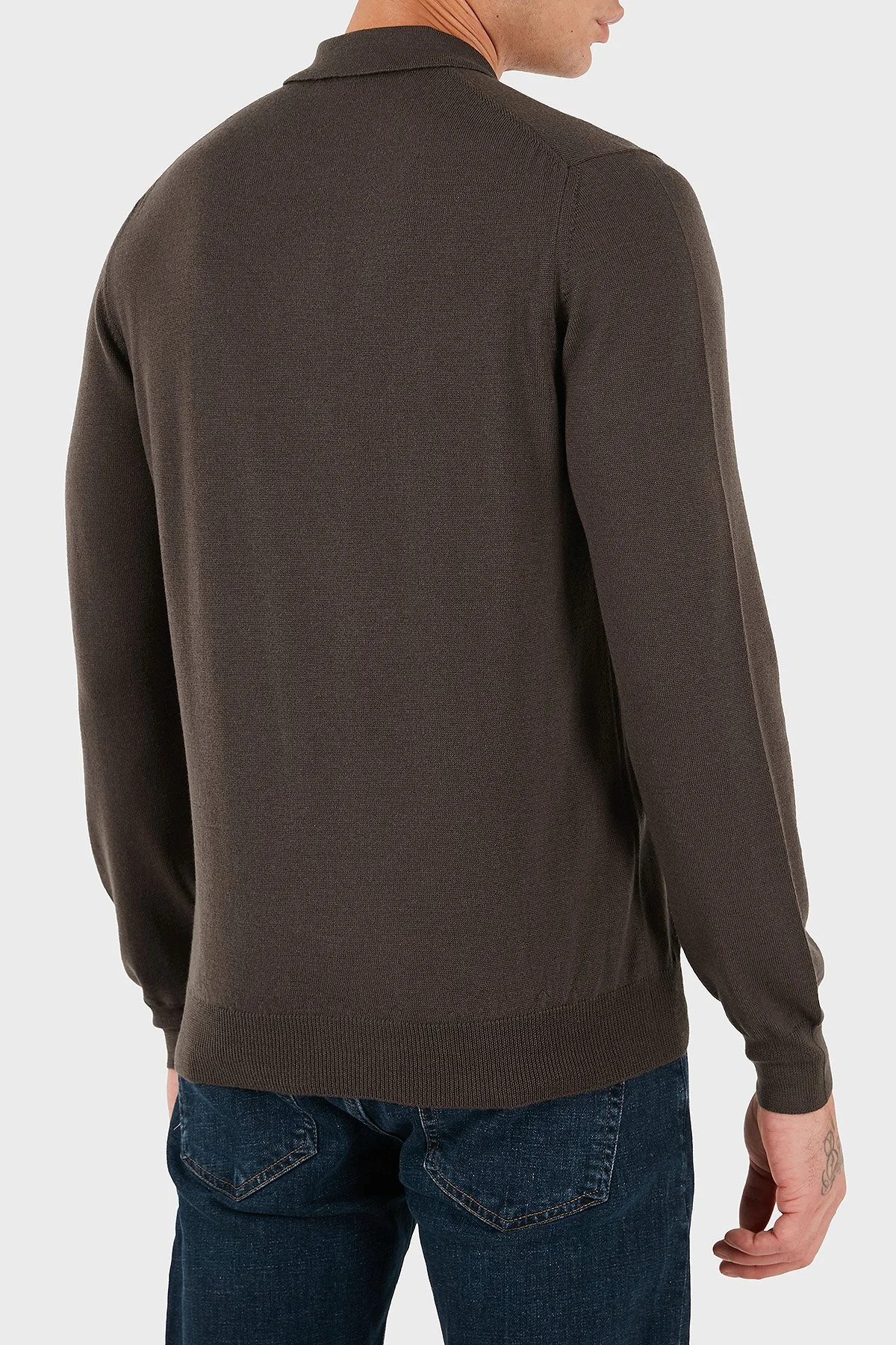 Gran Sasso % 100 Yün Regular Fit Yarım Fermuarlı Erkek Polo Yaka Kazak 55125 14290 177 KAHVE - 2