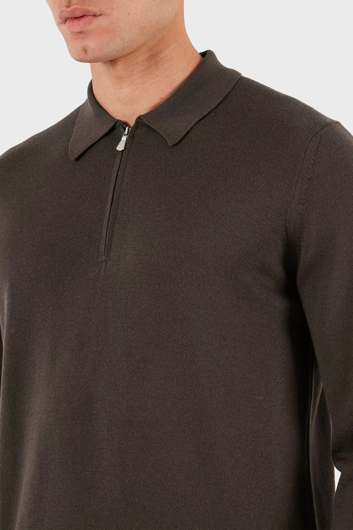 Gran Sasso % 100 Yün Regular Fit Yarım Fermuarlı Erkek Polo Yaka Kazak 55125 14290 177 KAHVE - 5