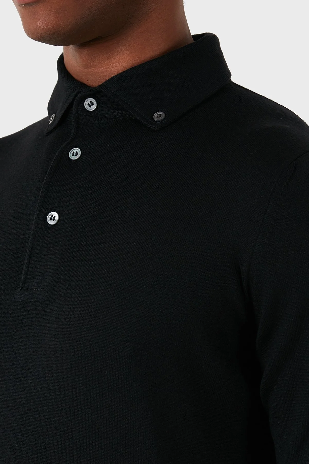 Gran Sasso % 100 Yün Slim Fit Düğmeli Erkek Polo Yaka Sweat 57163 14293 099 SİYAH - 5