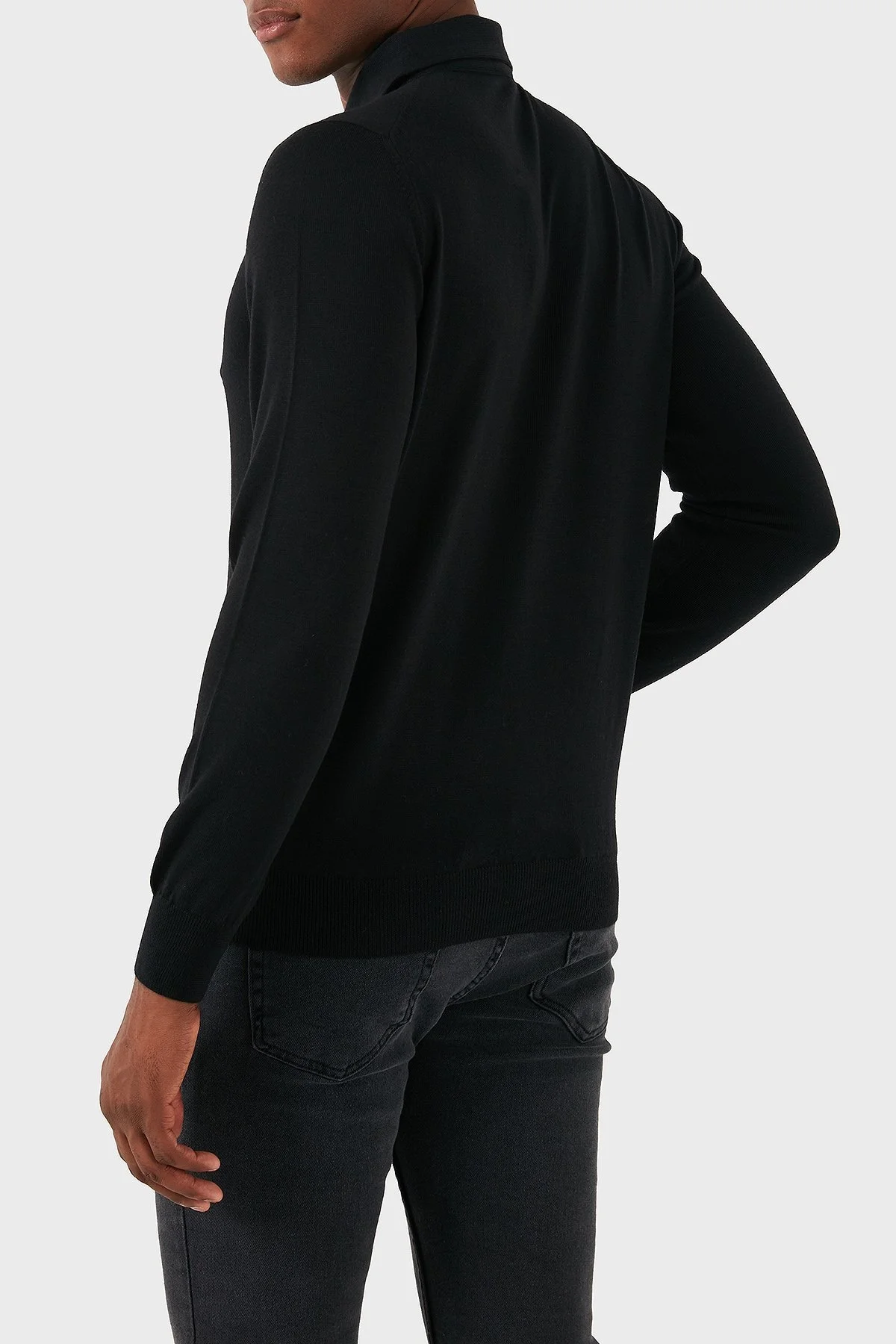 Gran Sasso % 100 Yün Slim Fit Düğmeli Erkek Polo Yaka Sweat 57163 14293 099 SİYAH - 6